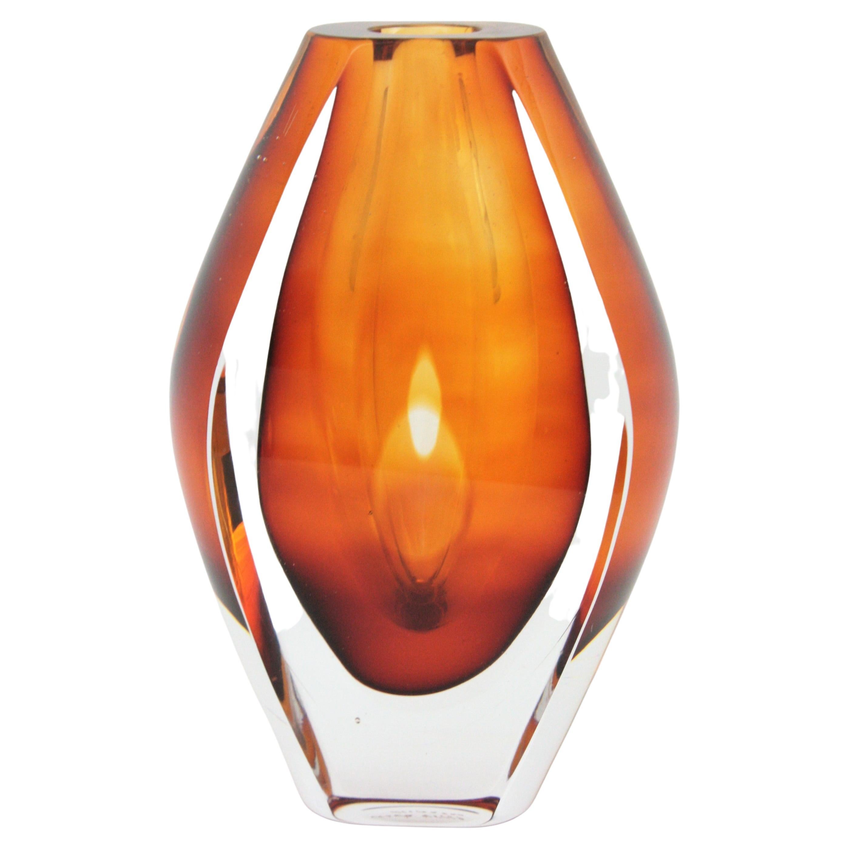 'Ventana' Orange Glass Vase by Mona Morales-Schildt for Kosta For Sale