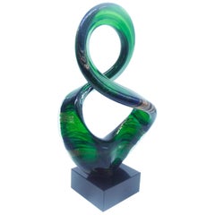 Ventian Glass Centrepiece 'knot' 1970 Jade Green, Black and Swirled Aventurine  