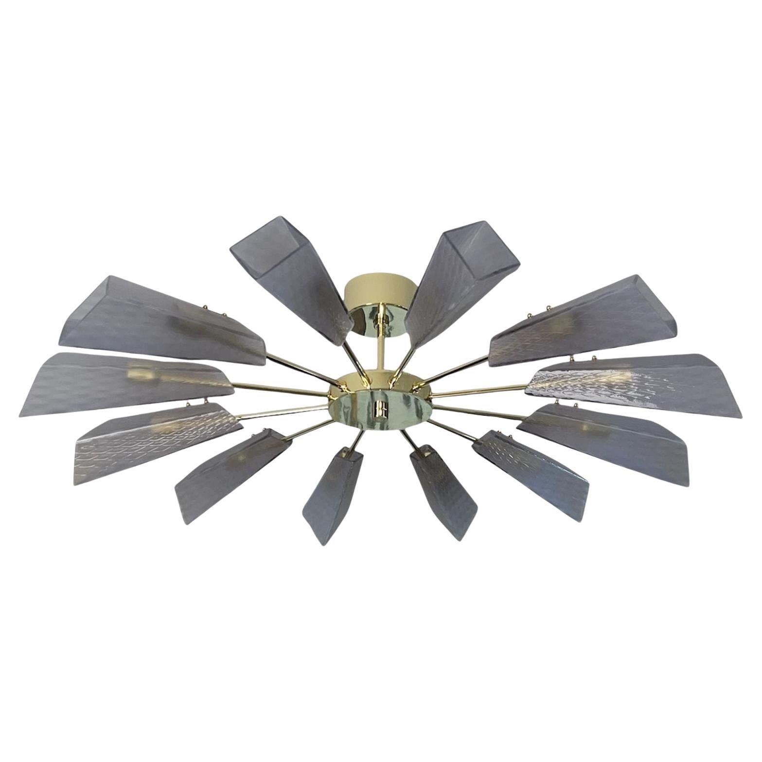 Lustre de style Ventilatore avec carreaux de verre de Murano, Italie, années 1980. en vente