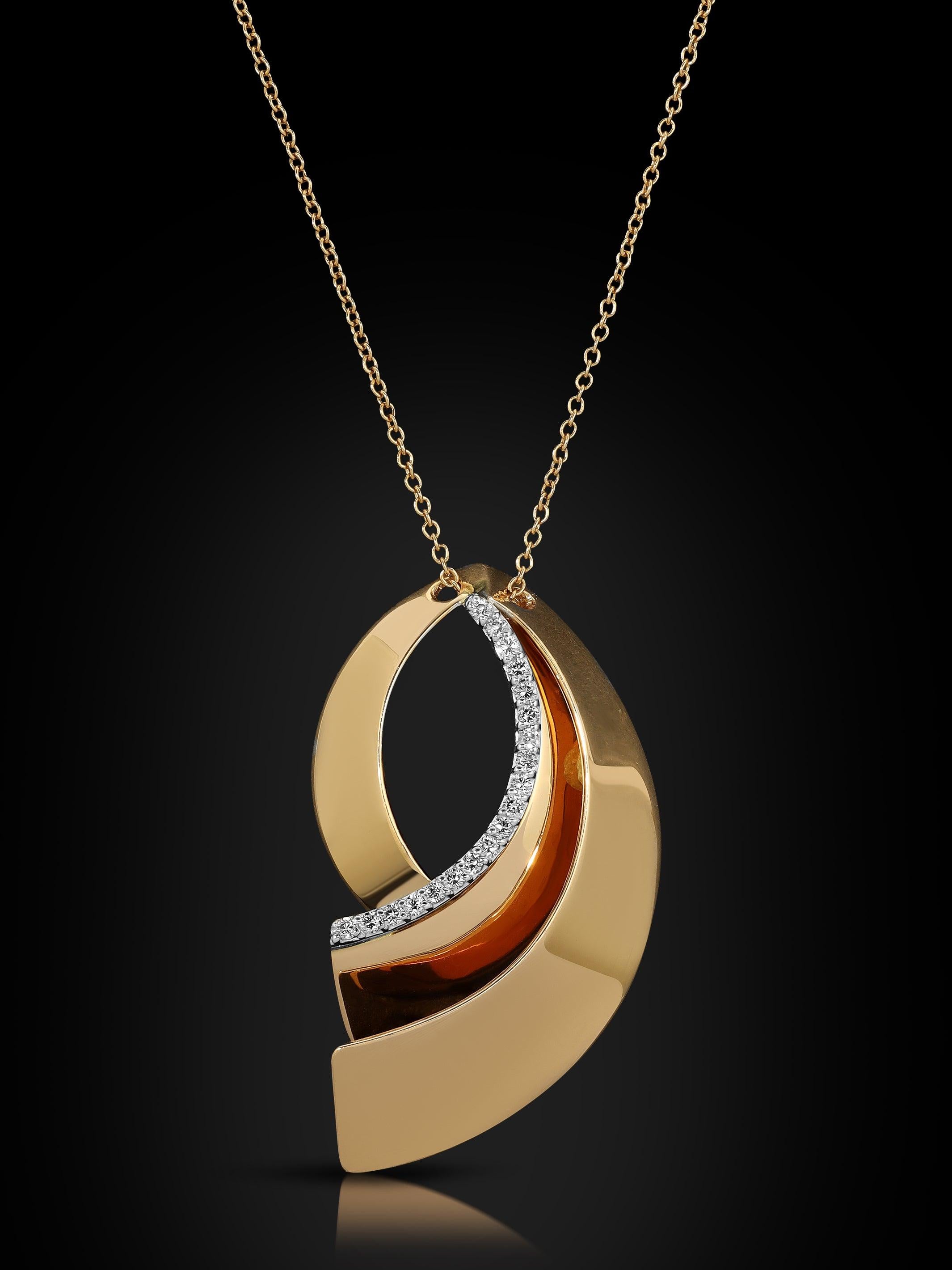 This elegant design uses 18K Rose Gold with a delicate ocean line of diamonds to accentuate its subtle flare. 

Elegance is defined as the quality of being graceful and stylish in appearance or manner the second definition is the quality of being