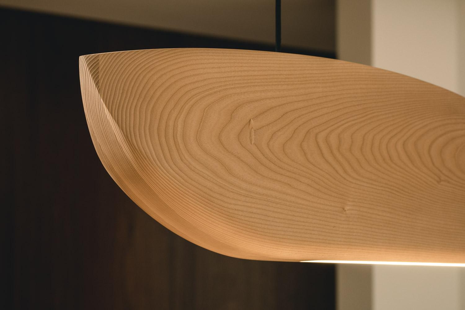 Hardwood Vento Pendant Light by Marcos Amato in Exotic Solidwood, Ash, Limited Edition For Sale