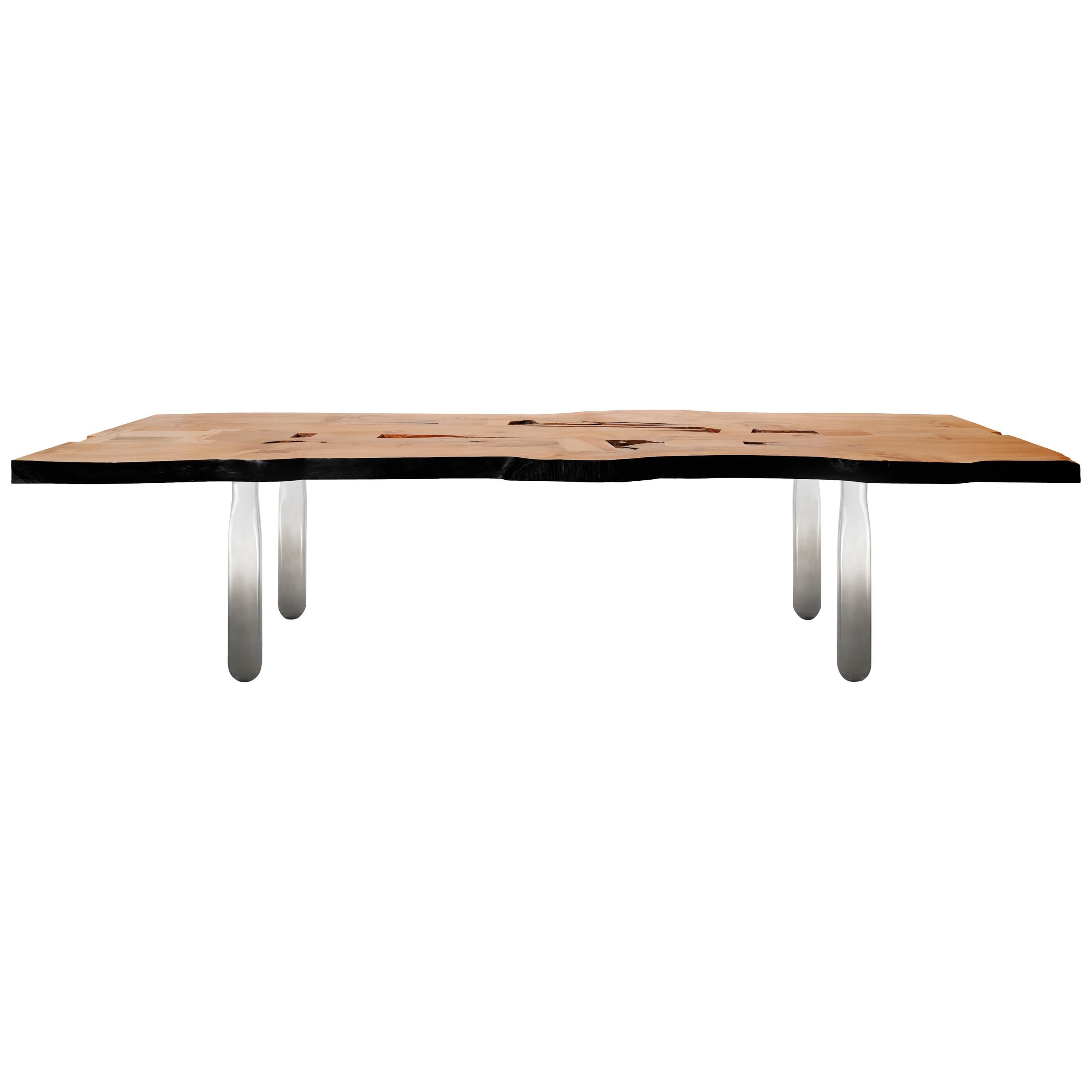 Vento Table in Recovery Cedar Wood and Hand Blown Glass by Studio F For Sale