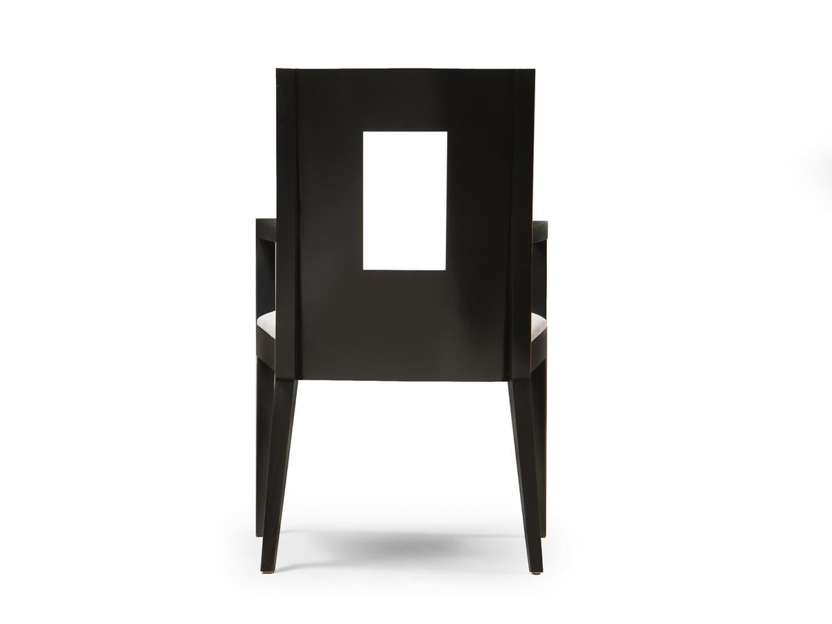American Ventra Arm Dining Chair with Expresso Maple with Cut Out in Back by Lee Weitzman For Sale