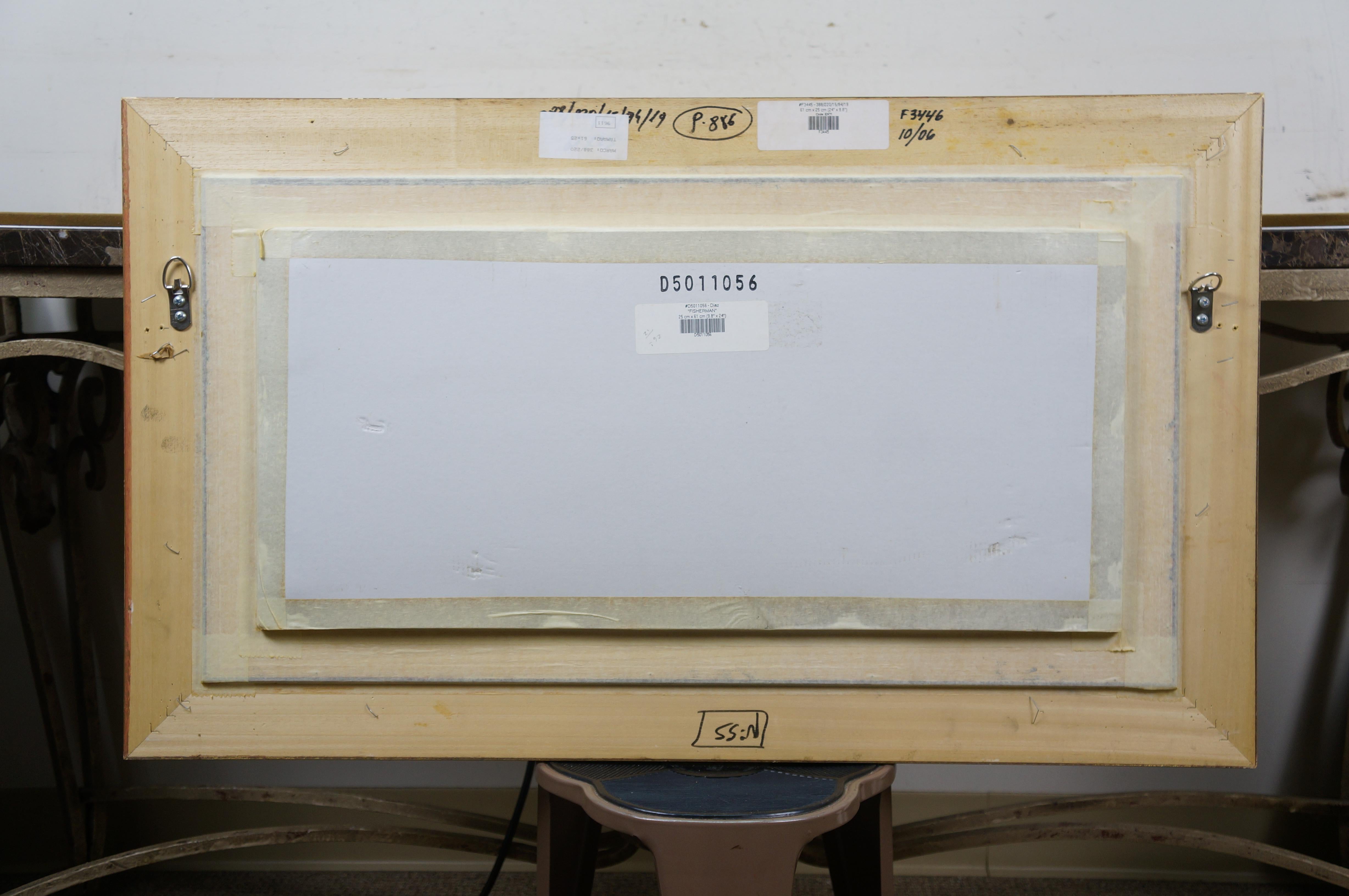 Ventura Diaz ''Pescatore'' Pittura a olio Impressionista Paesaggio marino su tela 35