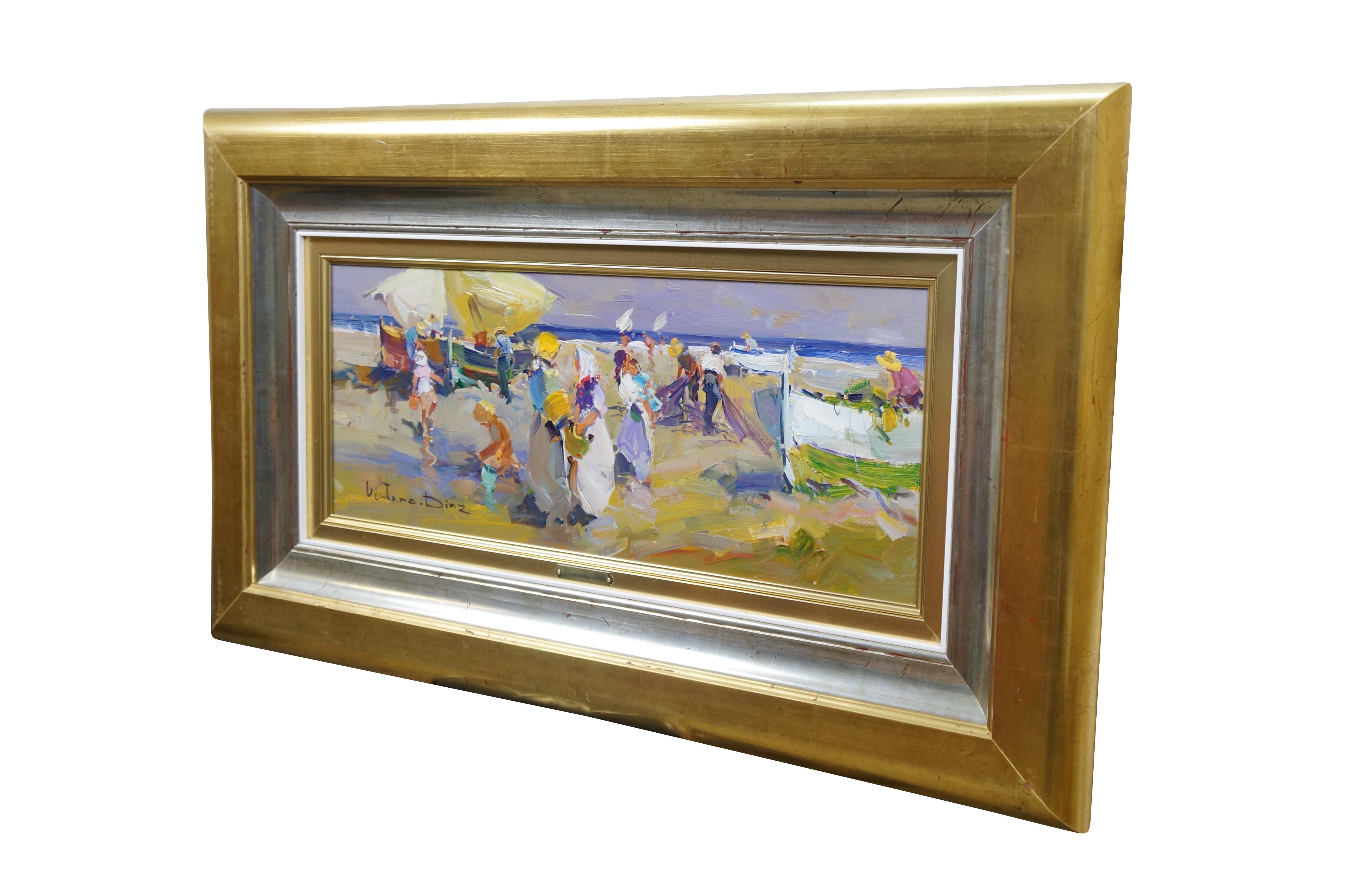 Spagnolo Ventura Diaz ''Pescatore'' Pittura a olio Impressionista Paesaggio marino su tela 35