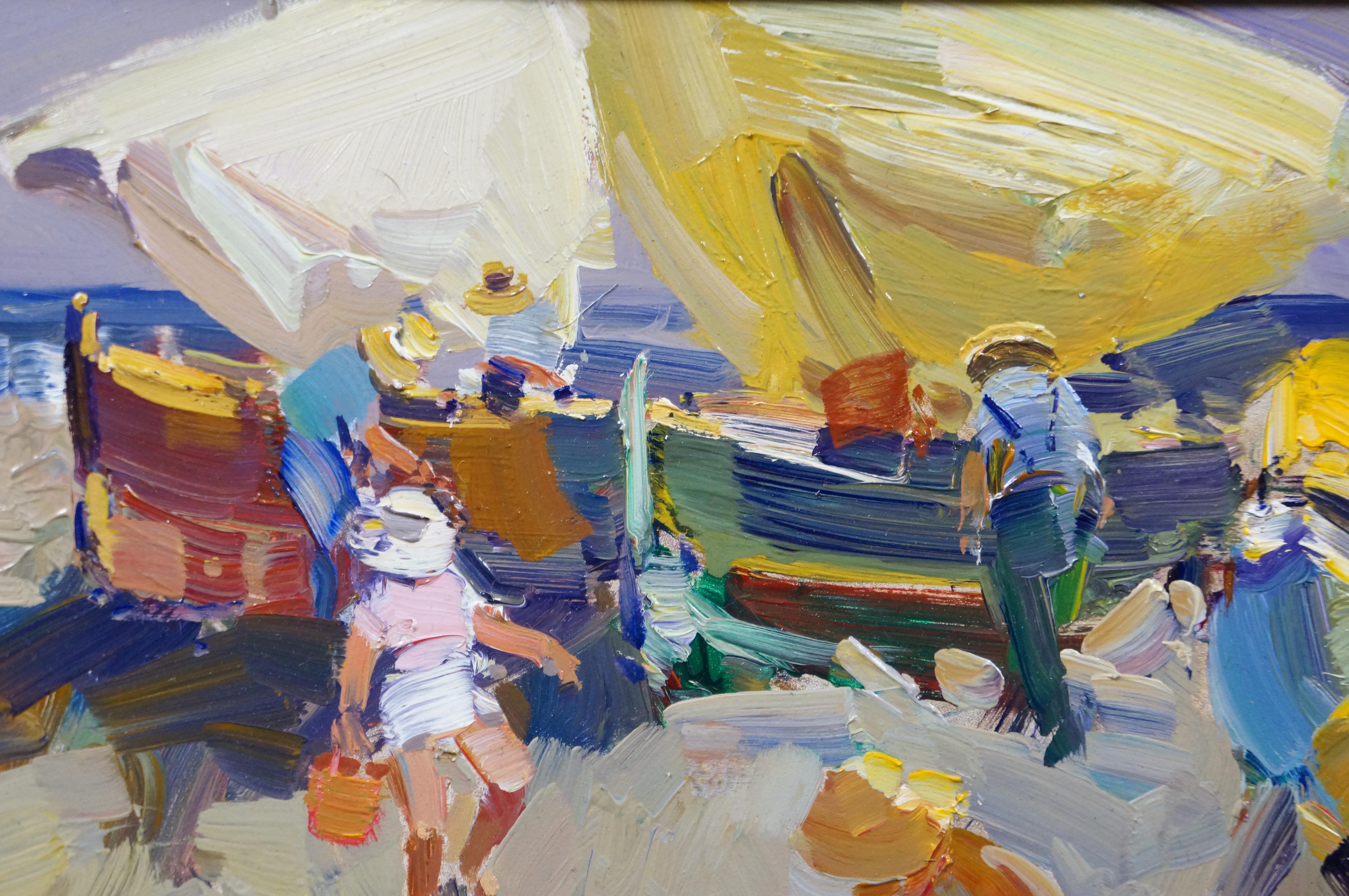 Ventura Diaz ''Pescatore'' Pittura a olio Impressionista Paesaggio marino su tela 35