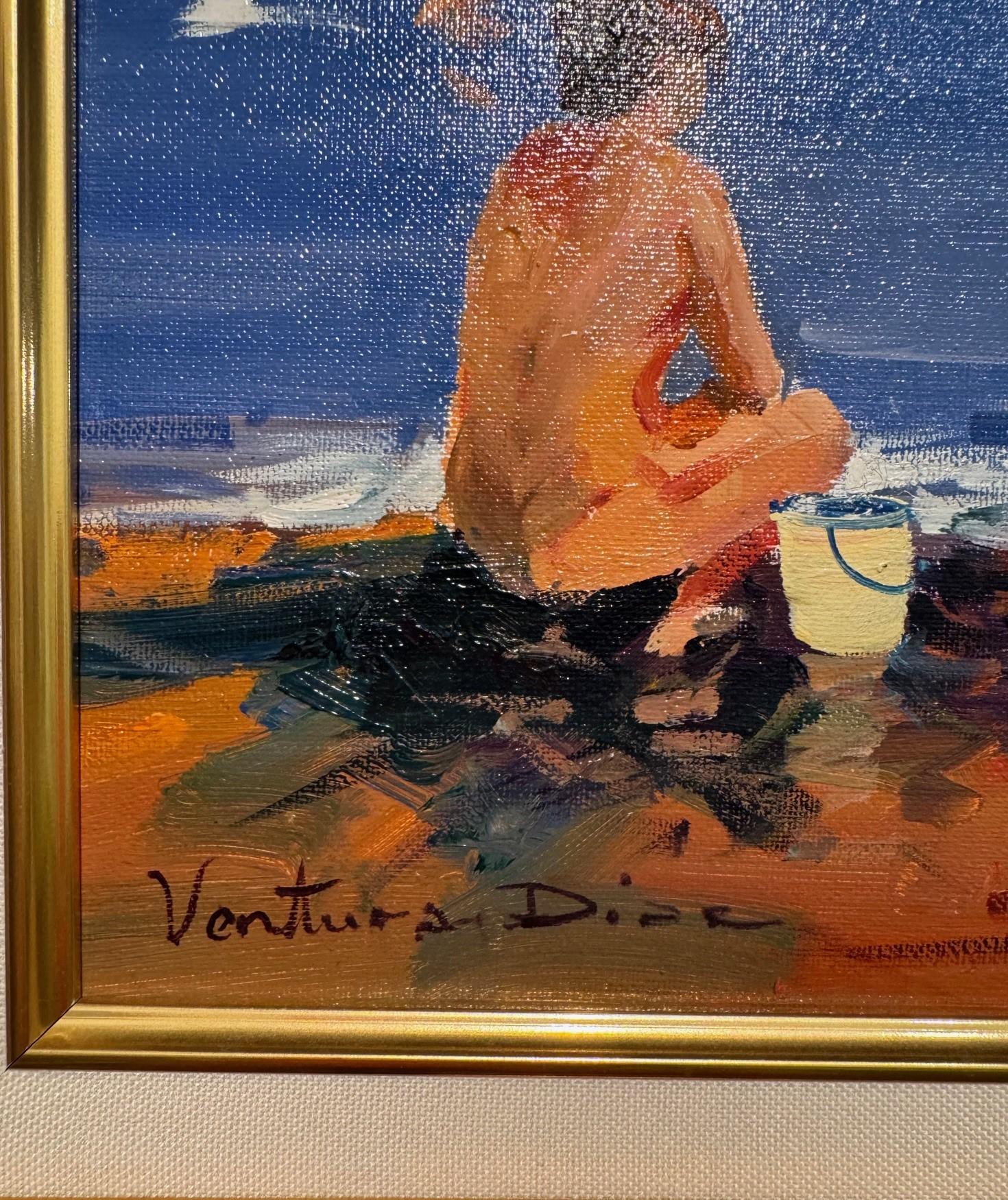This painting is in excellent condition and has only been shown in galleries. Born in Alcoy, Alicante, Spain in 1948, Ventura Diaz studied in the Fine Arts School in Valencia. His current body of works are inspired by the Valencian style of beach