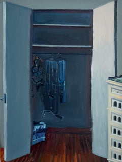 Surrealist wardrobe of suits for buildings, Vriesendorp, original oil on board