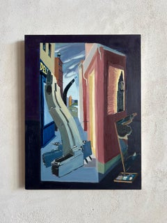 Trompe l'oeil New York street with aerial perspective, pastel-colored buildings