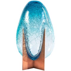 Venturi Pear Blue Crackle Vase, Murano Glass and Metal by Lara Bohinc, in Stock