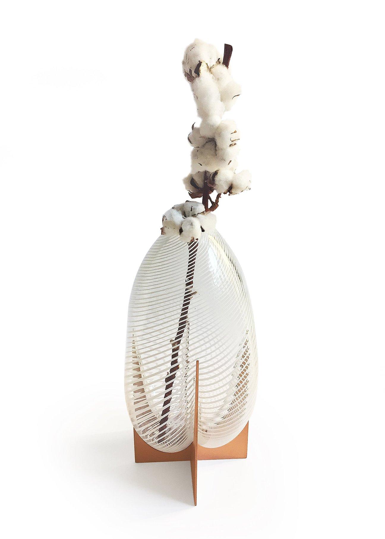 Italian Venturi Pear White Vase, Murano Glass and Metal by Lara Bohinc, In Stock