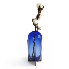 Venturi Pumpkin Unique Vase, Blue Murano Glass and Metal by Lara Bohinc In Stock