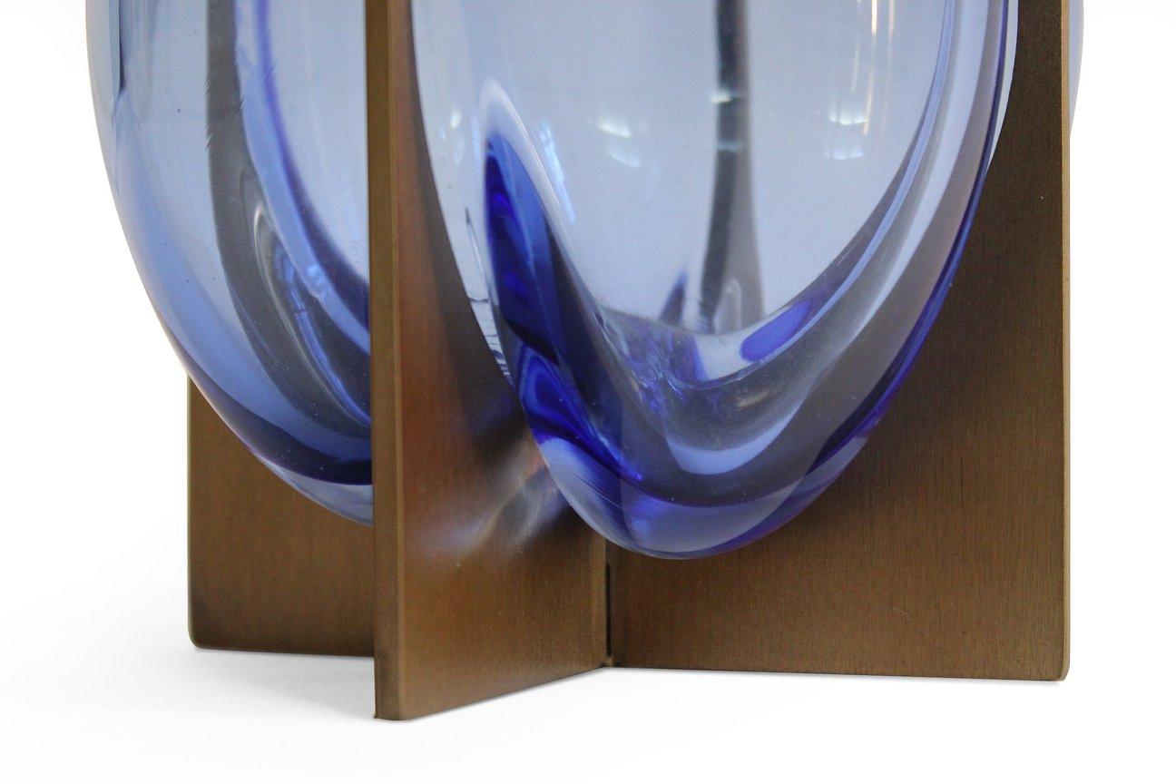 Italian Venturi Pumpkin Unique Vase, Blue Murano Glass and Metal by Lara Bohinc in Stock