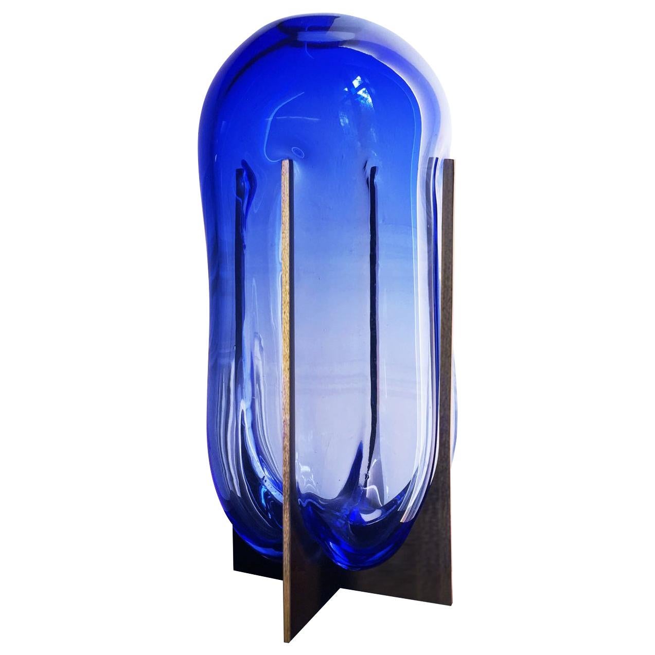Venturi Pumpkin Unique Vase, Blue Murano Glass and Metal by Lara Bohinc in Stock