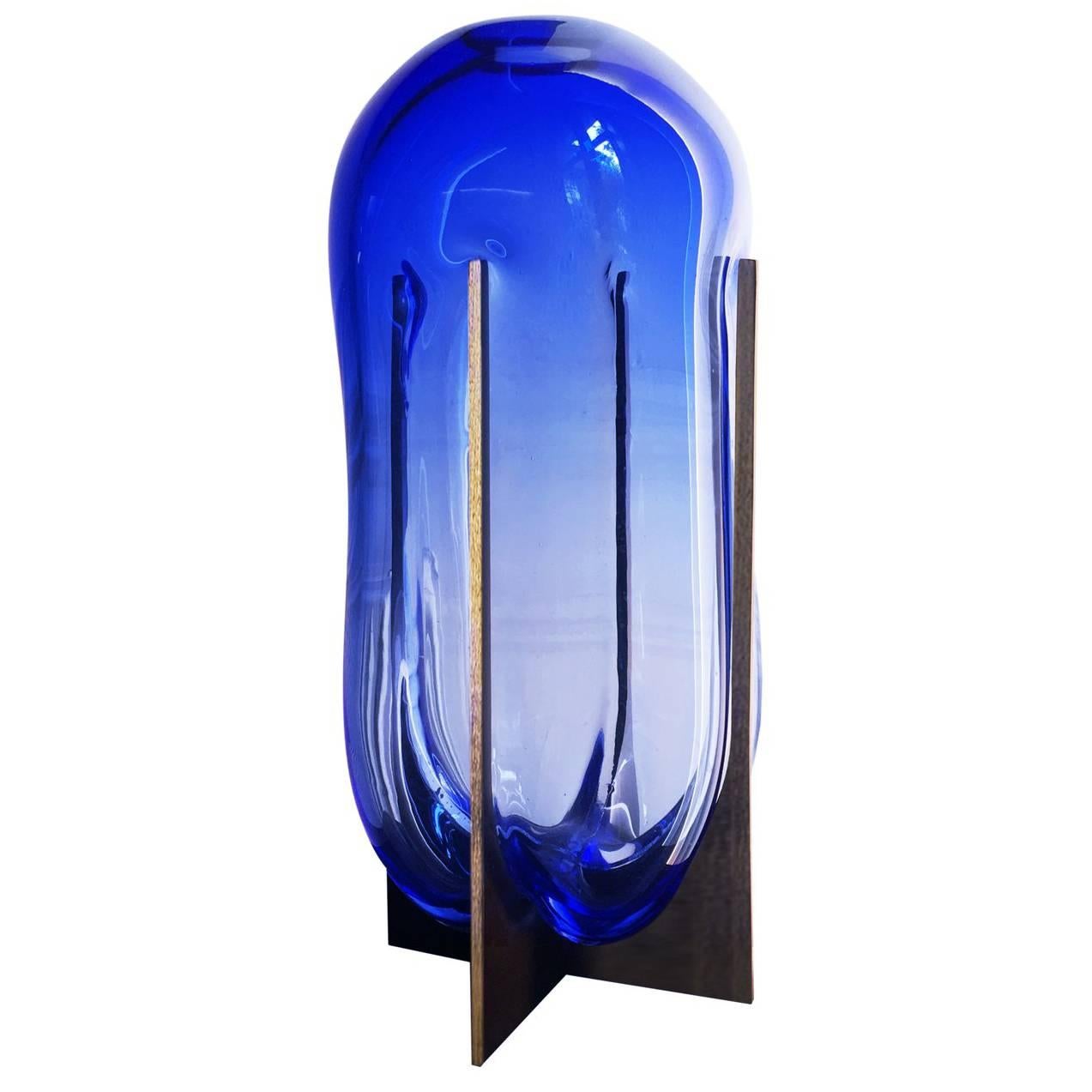 Venturi Pumpkin Unique Vase, Blue Murano Glass and Metal by Lara Bohinc In Stock