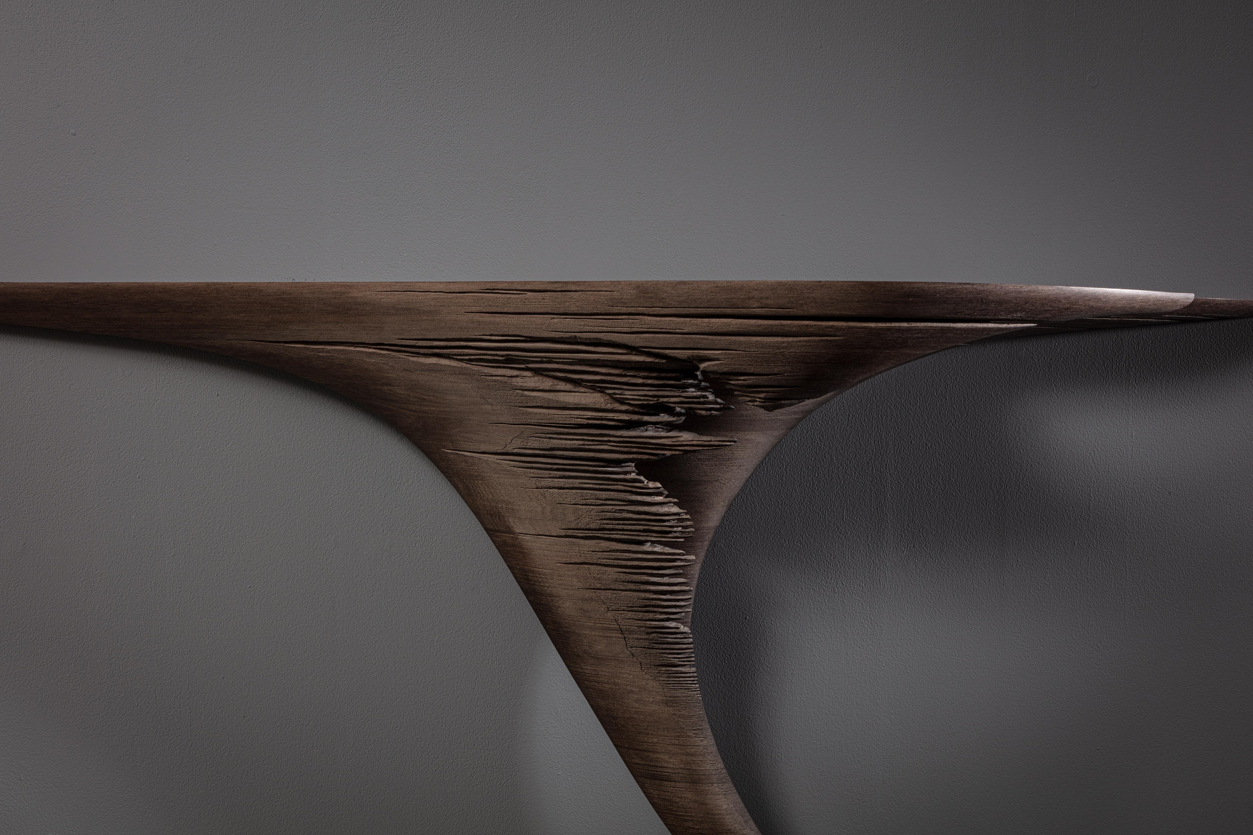 Modern Ventus Hand-Sculpted Console Table in Eroded American Walnut by Tor Rothschild For Sale