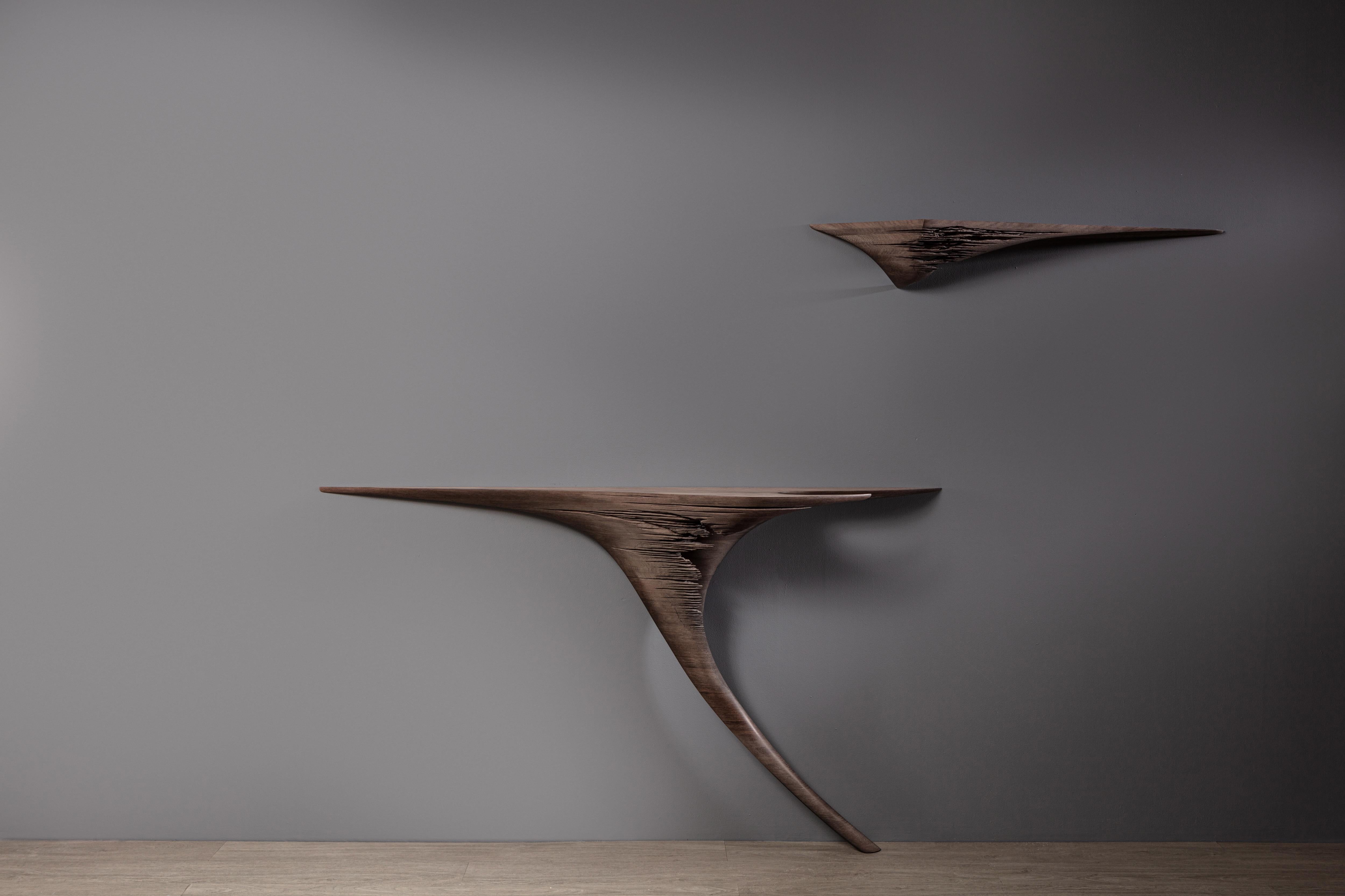Contemporary Ventus Hand-Sculpted Console Table in Eroded American Walnut by Tor Rothschild For Sale