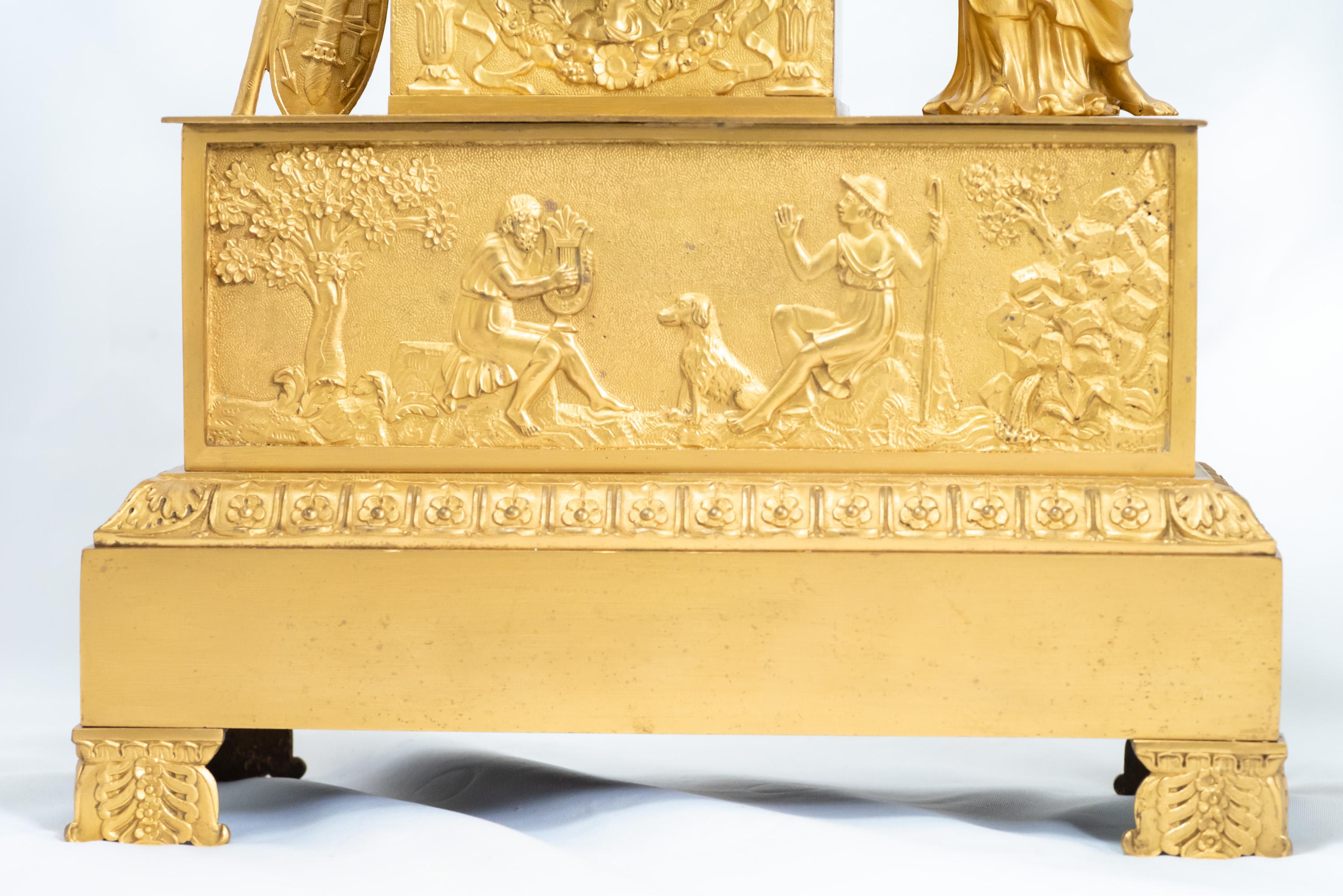 A Restauration Era Fire-Gilt Mantle Clock with Figures of Venus and Cupid For Sale 3