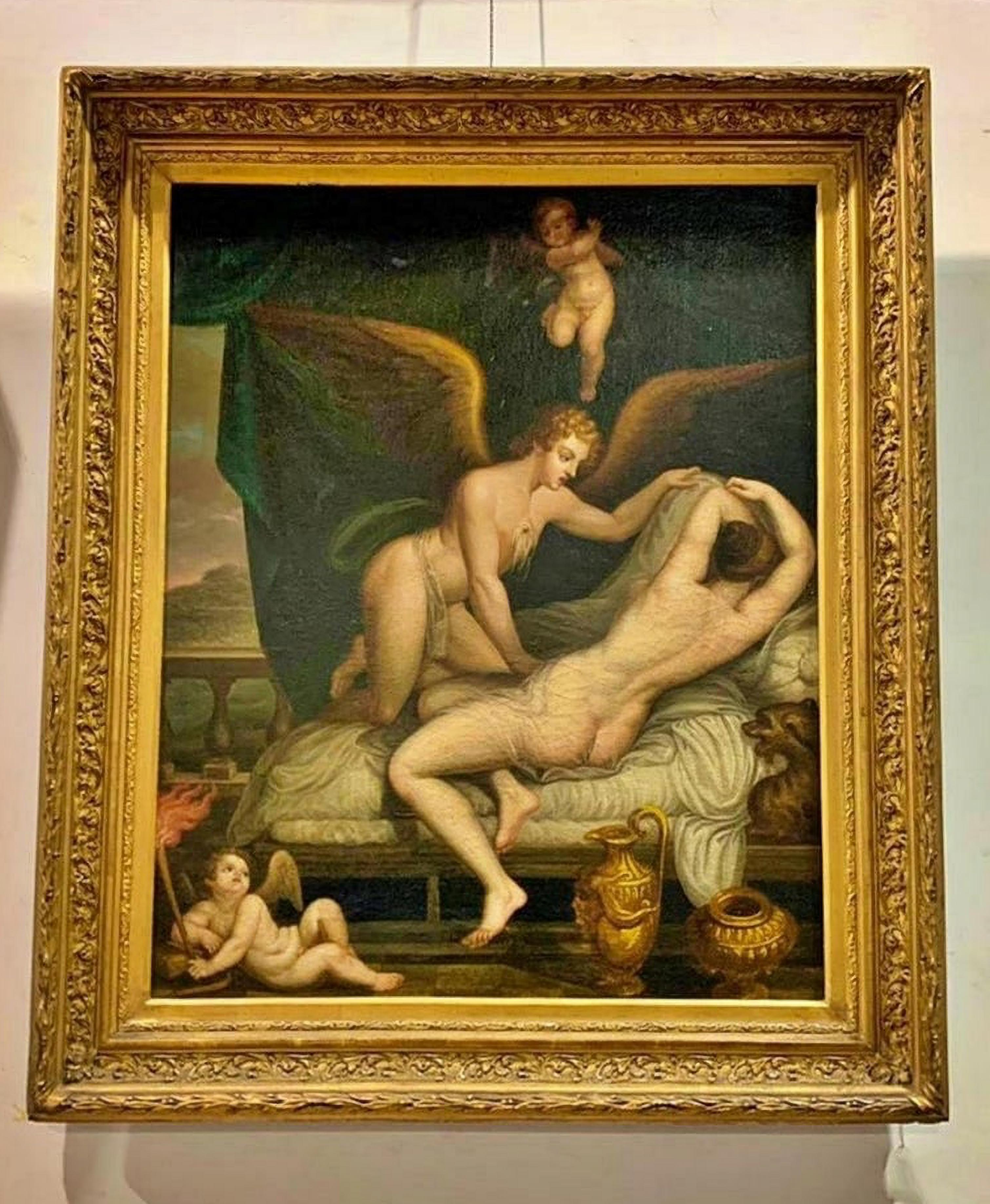 Venere e cupido XIX secolo.

Scuola di francese.
olio su tela.
Dimensioni: 66 x 51 cm.
Buone condizioni.
