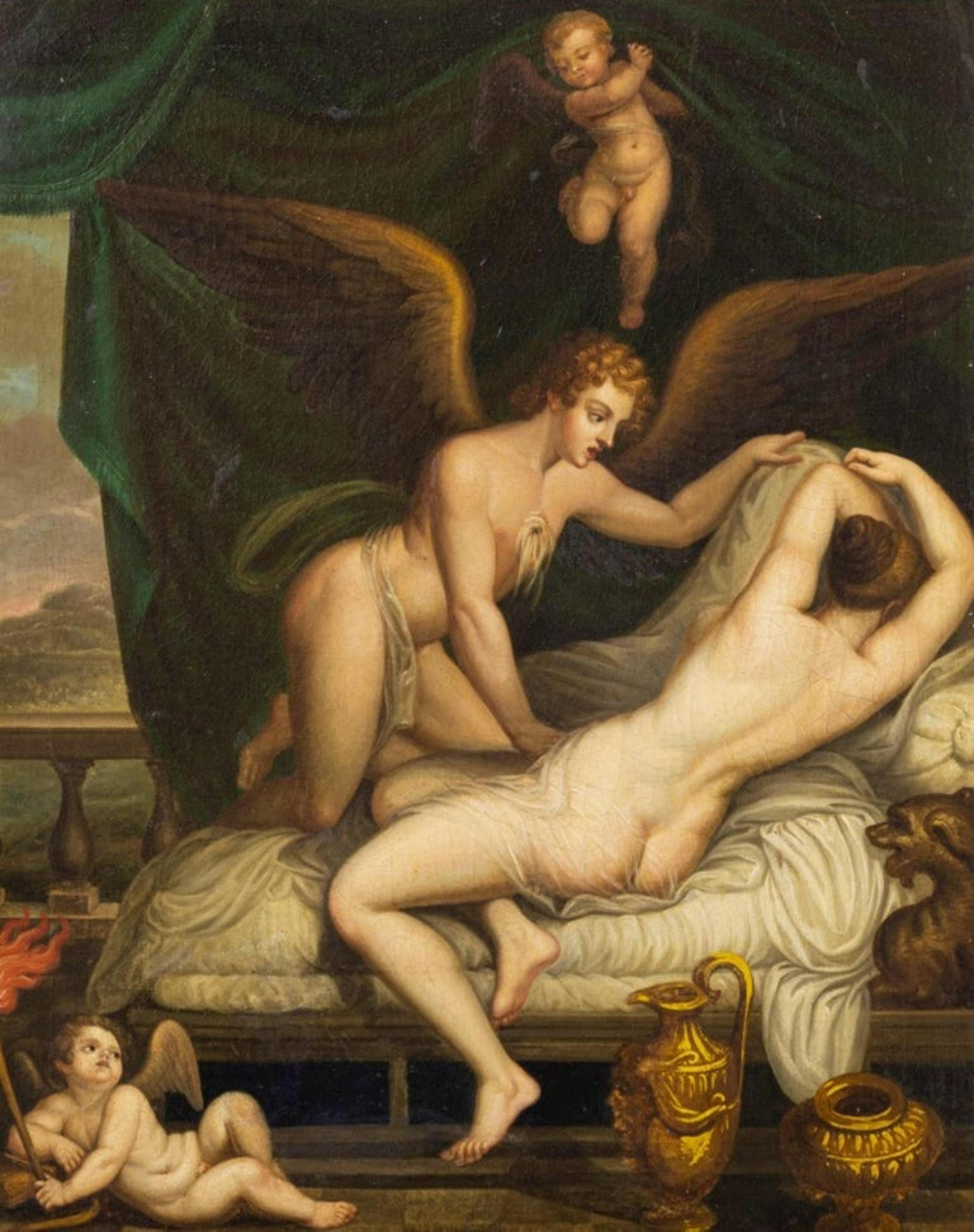 Oiled Venus and Cupid 19th Century French School For Sale