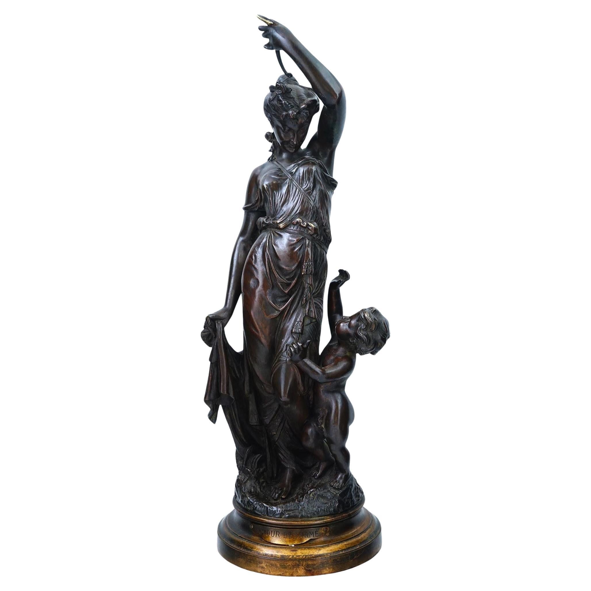 Venus and Cupid Bronze After Henri Emile Adrien Trodoux Bronze Sculpture  For Sale
