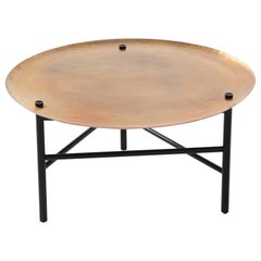 Auxiliar Table, Black Oak Structure and Hand Hammered Copper Brass Finish Top