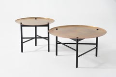 Side Tables Black Oak Structure Hammered Copper Top Brass Finish