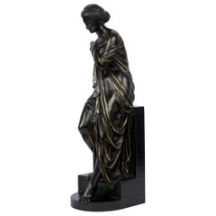 “Venus Bathing” French Antique Bronze Sculpture by Eugene Aizelin
