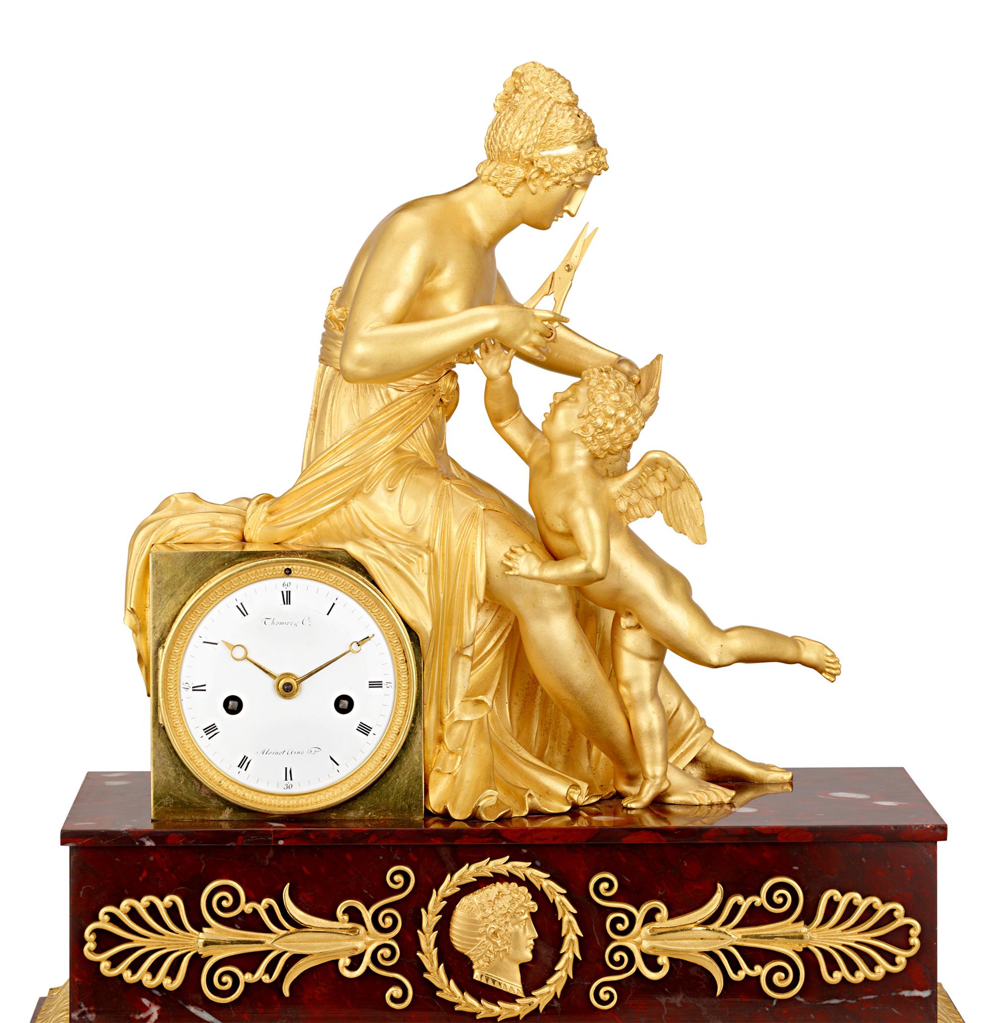 Empire Venus Clipping the Wings of Cupid Mantel Clock by Thomire & Cie For Sale