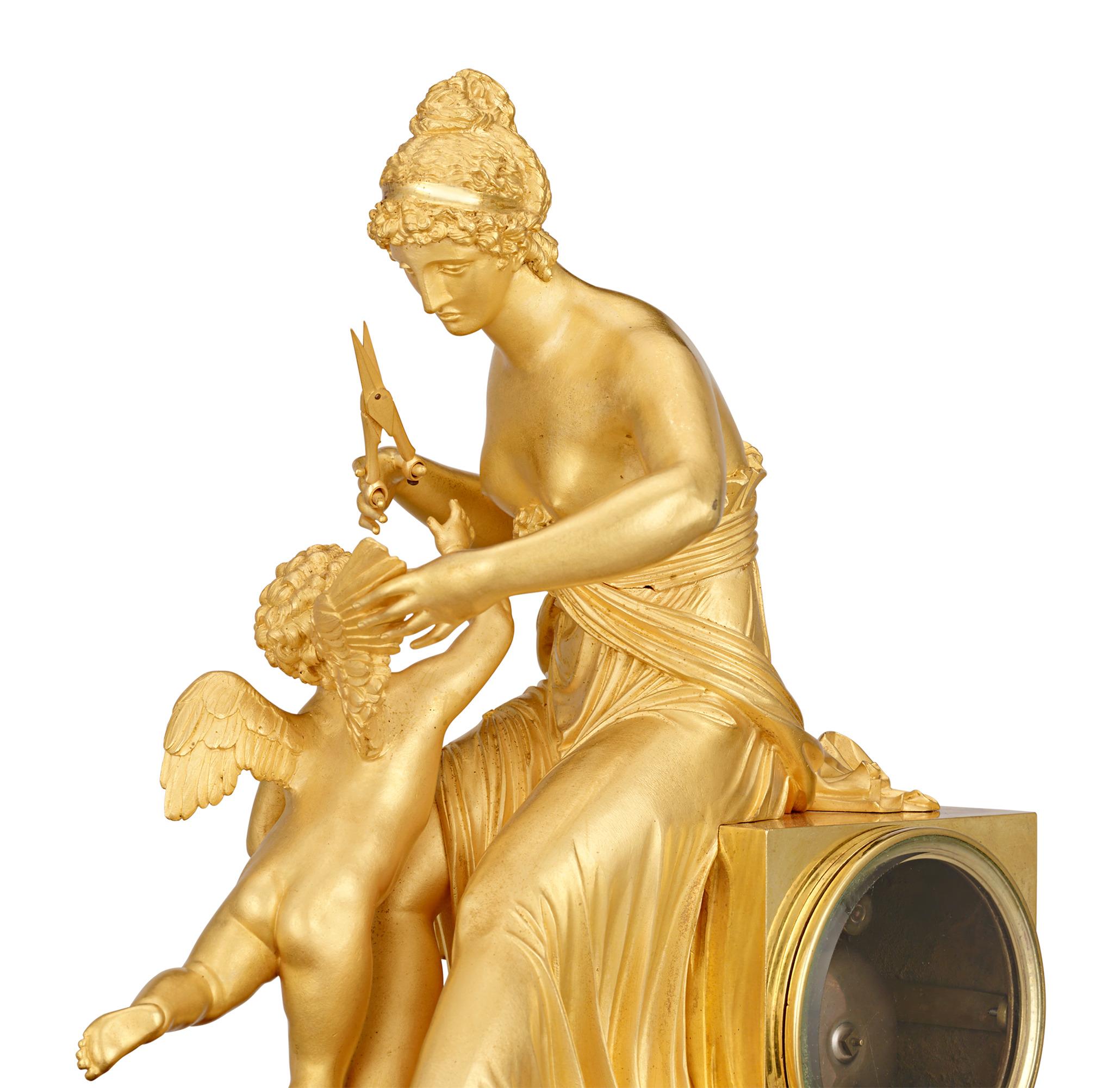 French Venus Clipping the Wings of Cupid Mantel Clock by Thomire & Cie For Sale