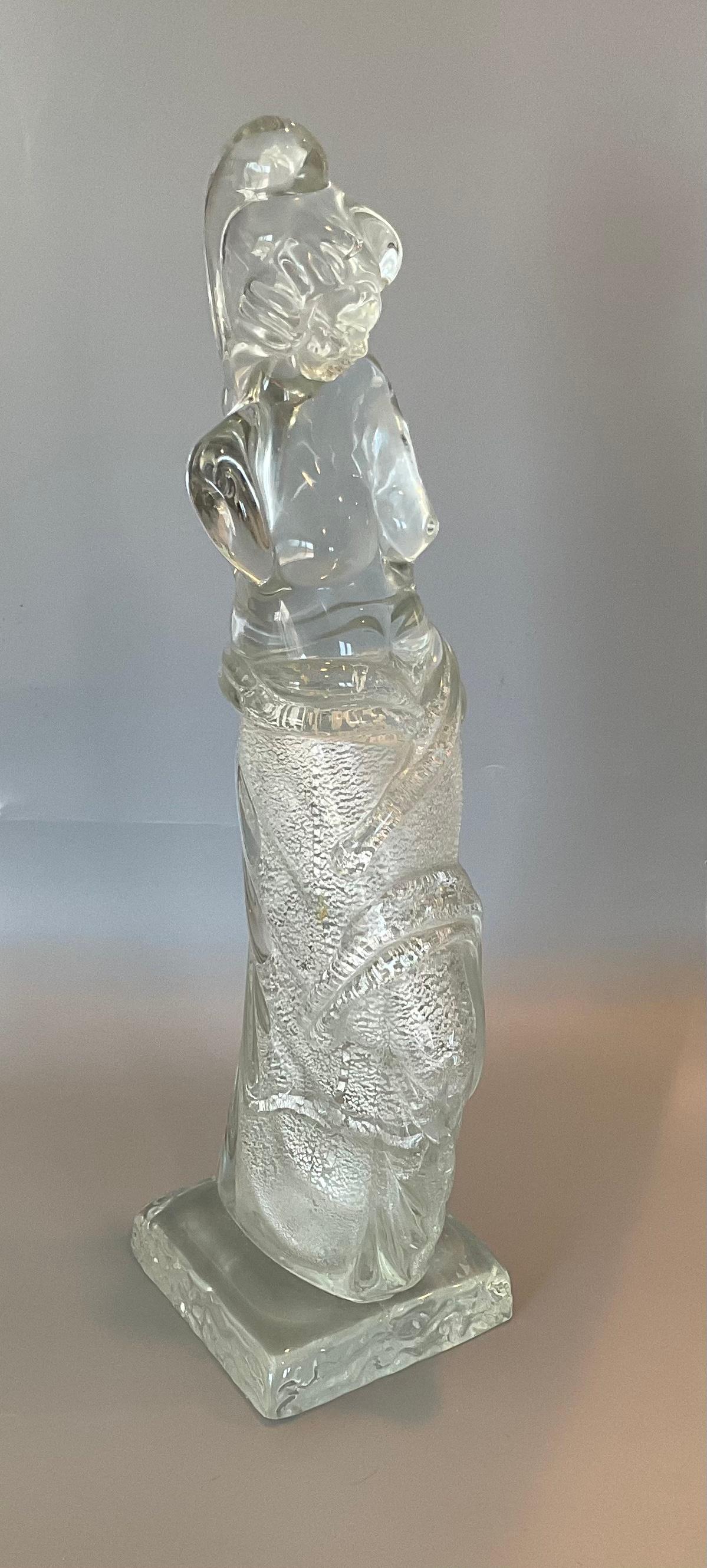 Venus de Milo Murano Art Glass Sculpture by Ermanno Nason with silver encased flakes. Large and impressive sculpture signed by the artist.