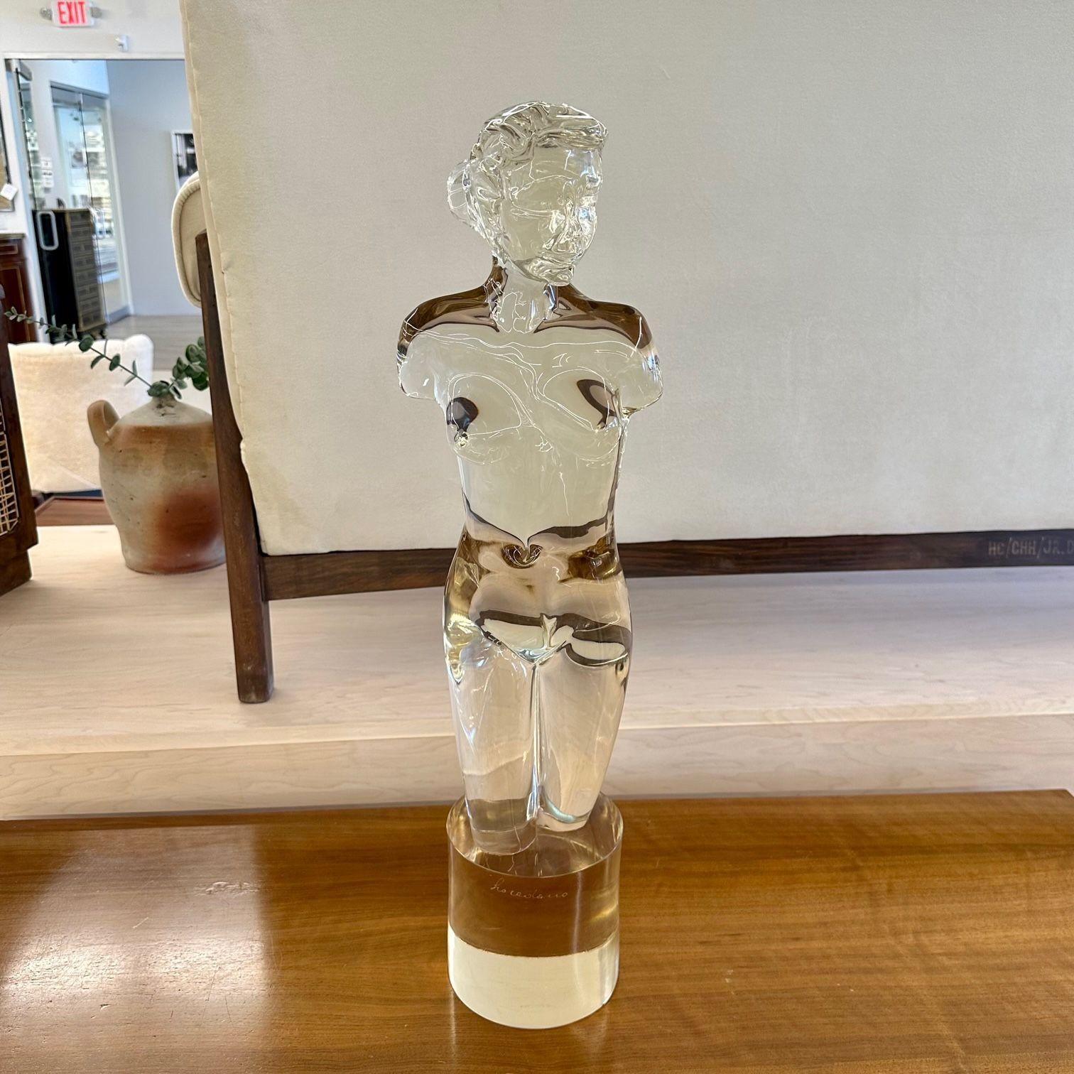 'Venus De Milo' Nude Murano Glass Sculpture / Statue, Italian Mid-Century Modern
A solid murano glass sculpture of a female nude on a pedestal by Loredano Rosin (1936-91) for Archimede Seguso. 
Murano Glass
Italy, 1950s
Pxa