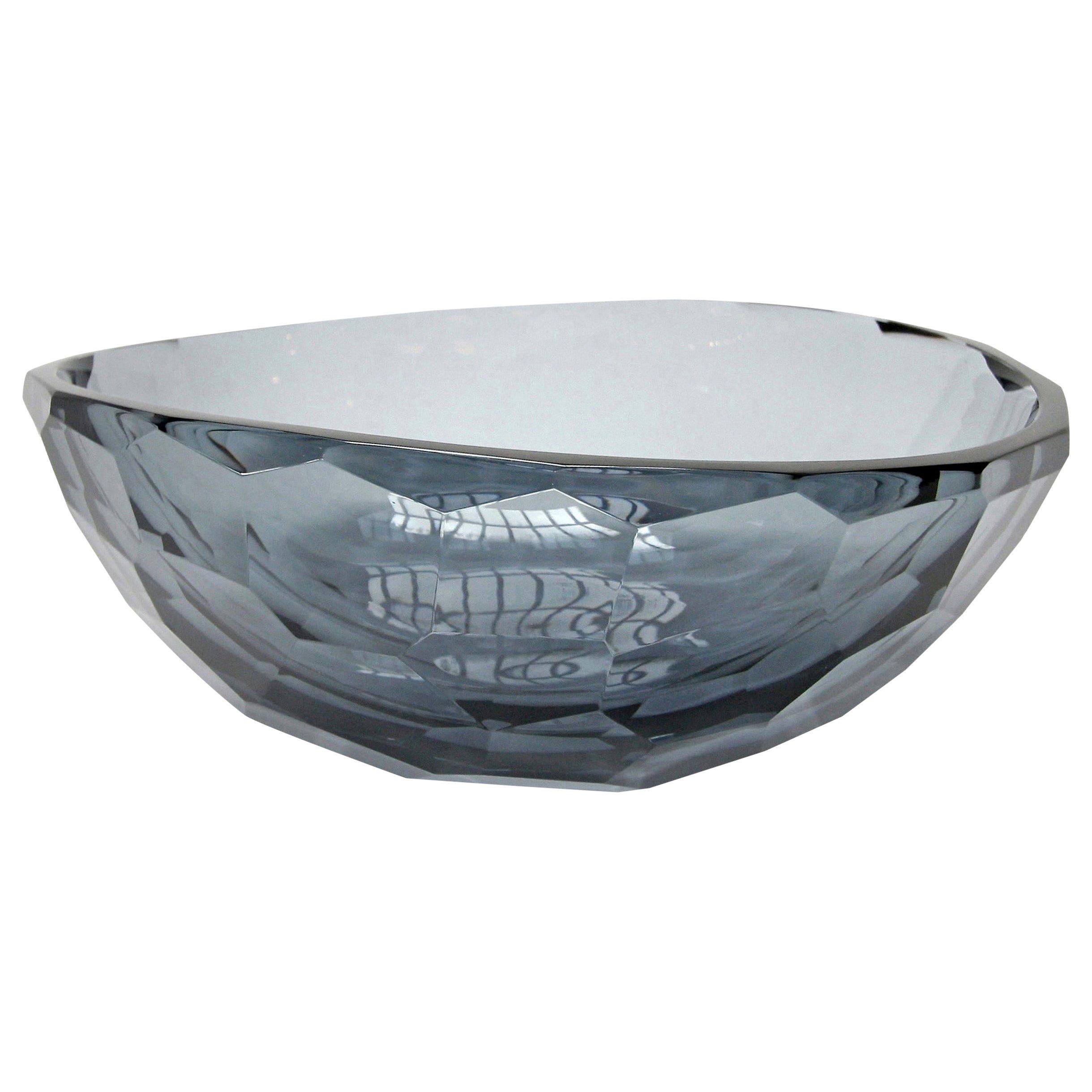Venus Faceted Murano Grey Glass Bowl For Sale