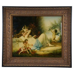 Venus y sus acompañantes Paisaje clásico Pintura al óleo Según Hans Zatzka 33" (33 cm)
