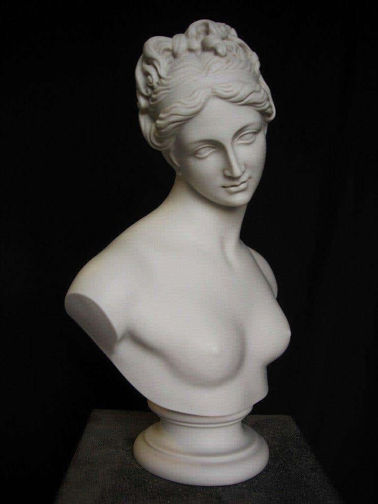 A beautiful Venus marble bust sculpture, 20th century.
Venus, a bust, after Thorvaldson, 1805.
The head from the marble statue of Venus and the apple, which is housed in the Louvre, Paris.