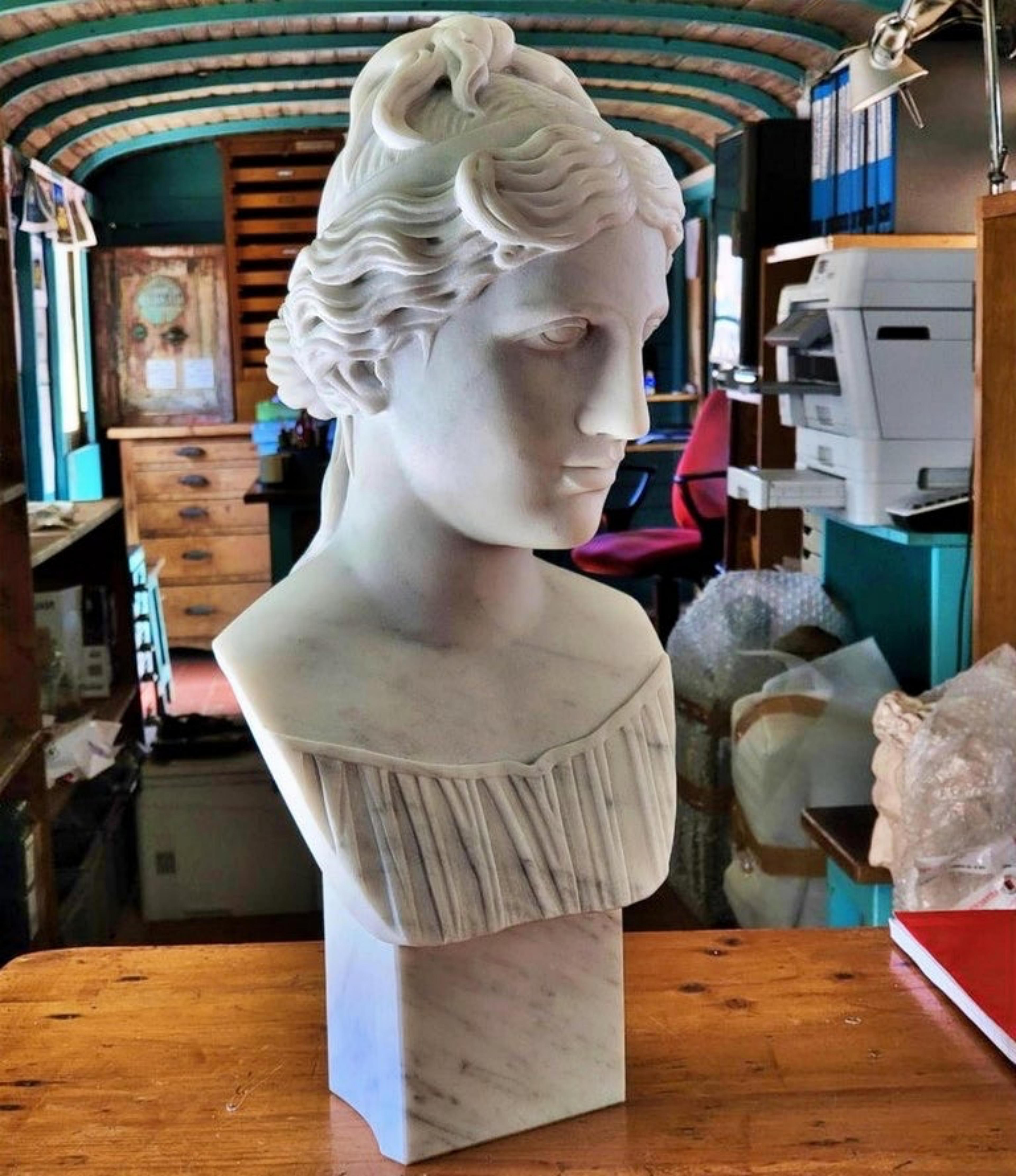 Hand-Crafted Venus Medici, Head in Carrara White Marble, Late 19th Century For Sale