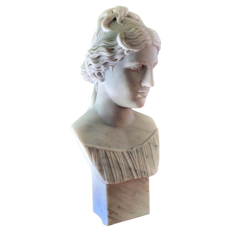 Venus Medici, Head in Carrara White Marble Late 19th Century For Sale