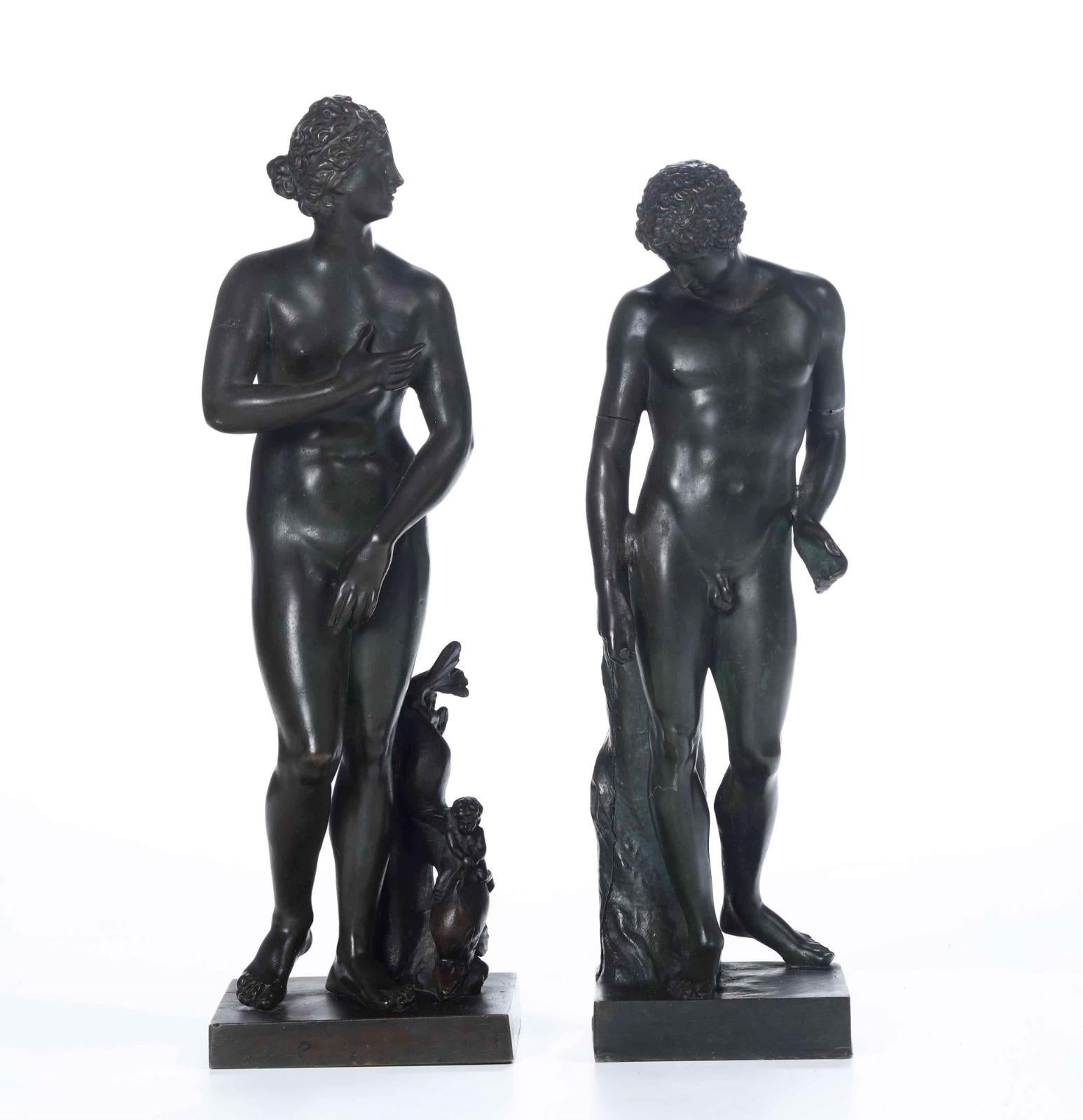 Venus of the Medici and Antinous Capitoline Cast and Patinated Bronze 19th Ct In Good Condition In Madrid, ES