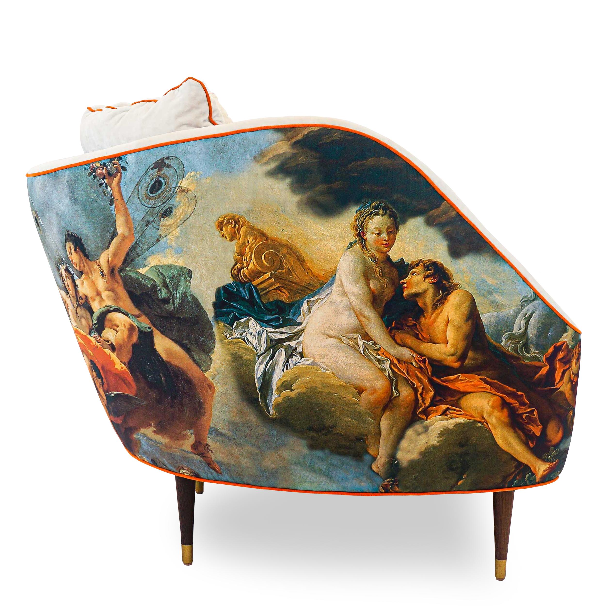 Chaise en forme de seau peinte de Vénus avec intérieur en velours en vente 4
