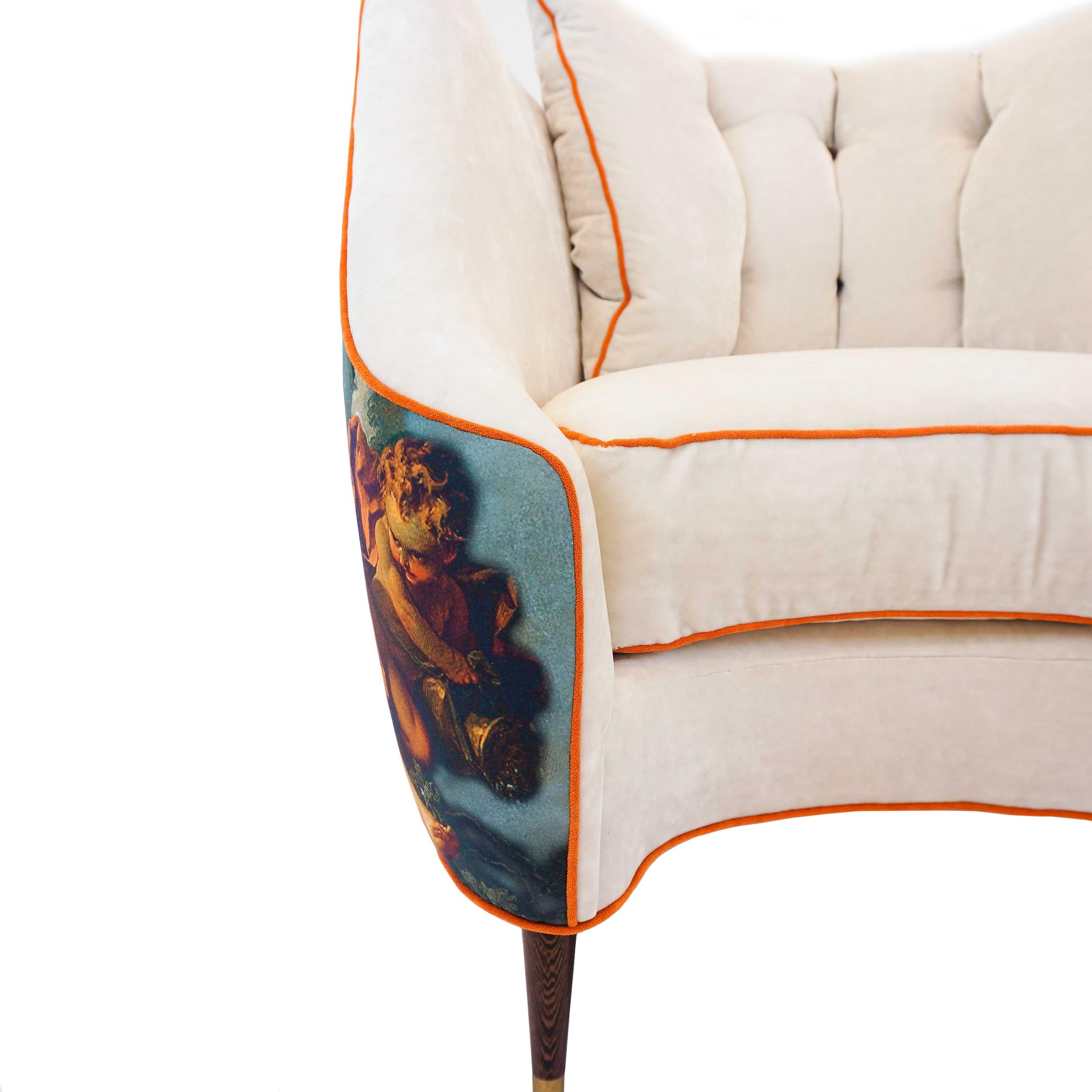 Chaise en forme de seau peinte de Vénus avec intérieur en velours en vente 10