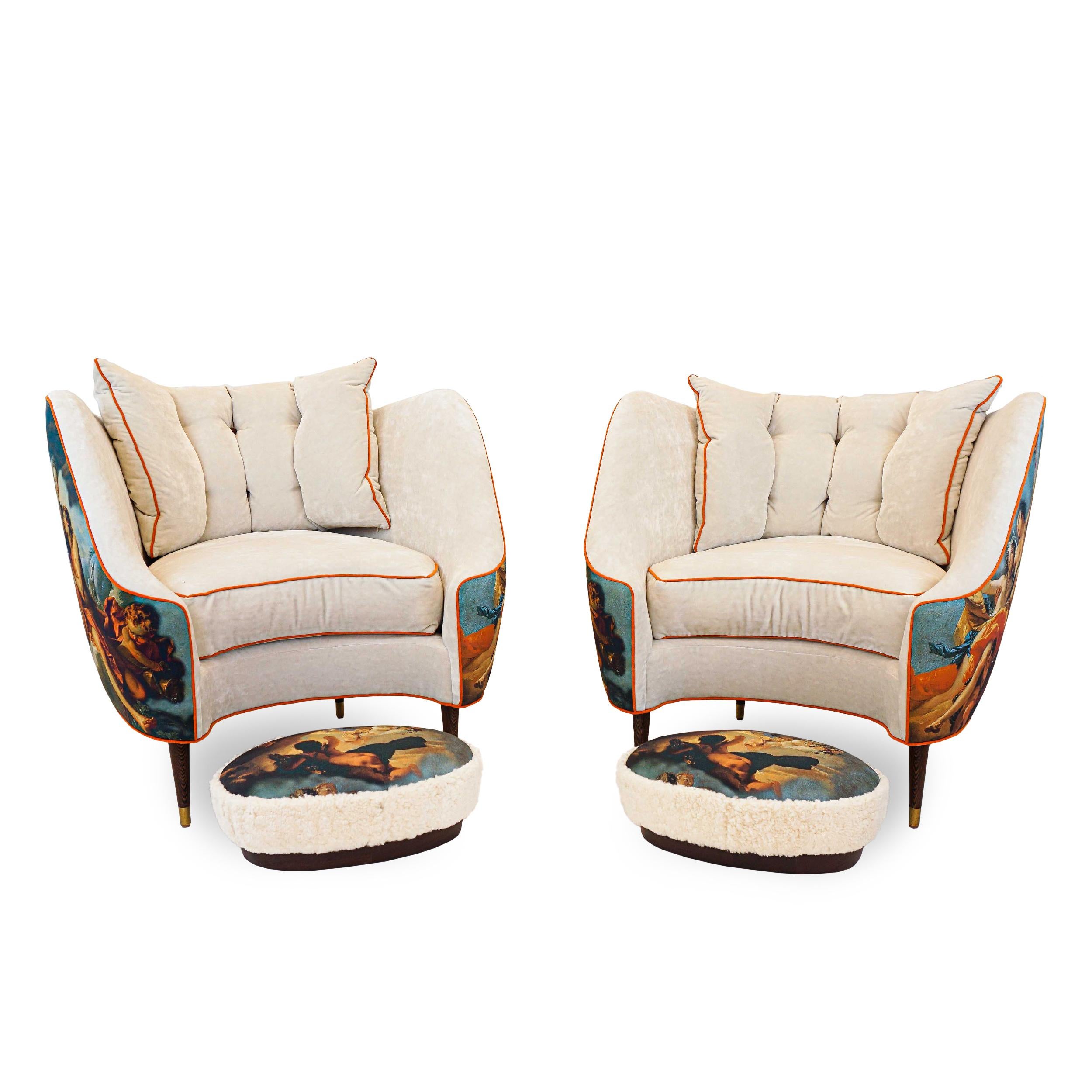 Chaise en forme de seau peinte de Vénus avec intérieur en velours en vente 12