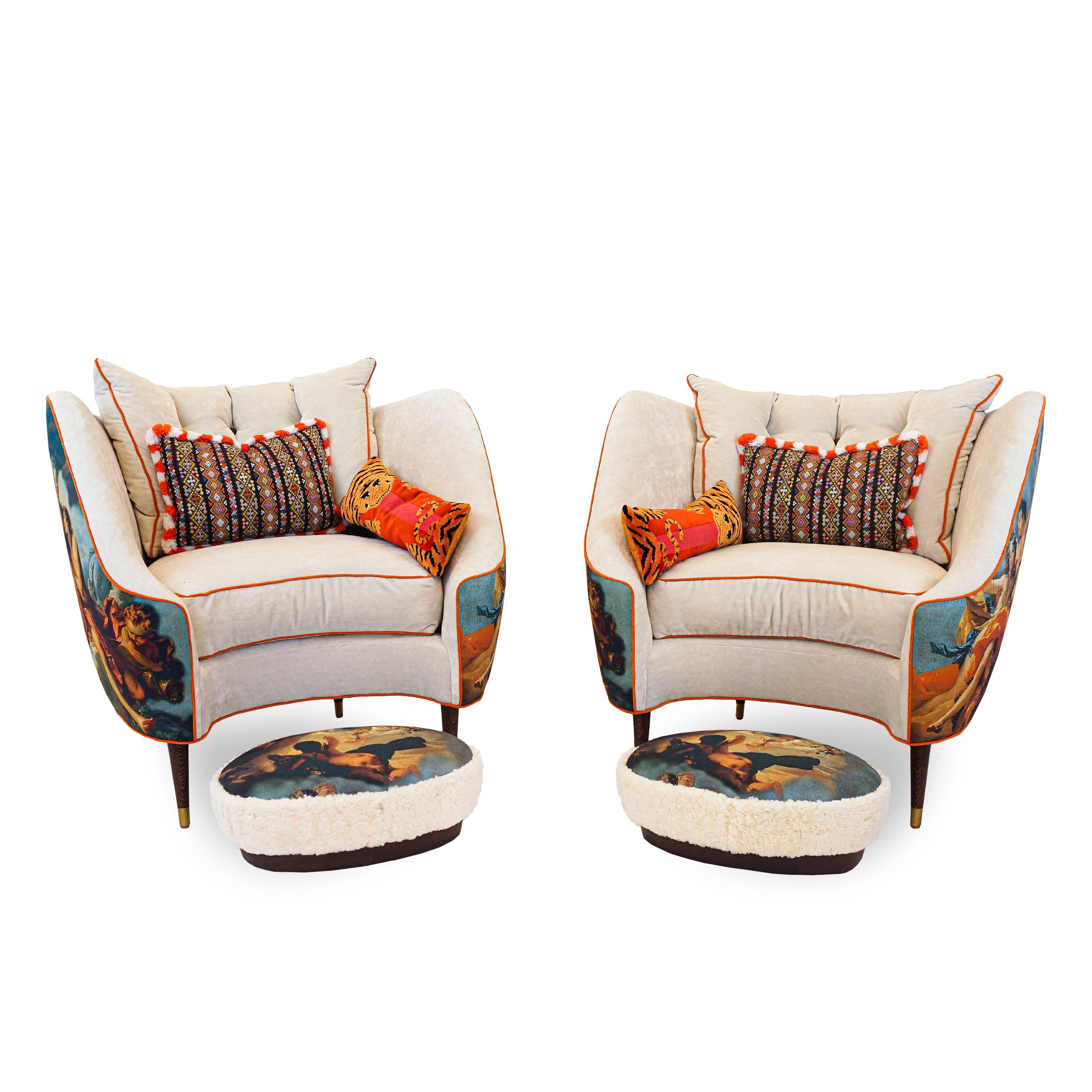 Chaise en forme de seau peinte de Vénus avec intérieur en velours en vente 13
