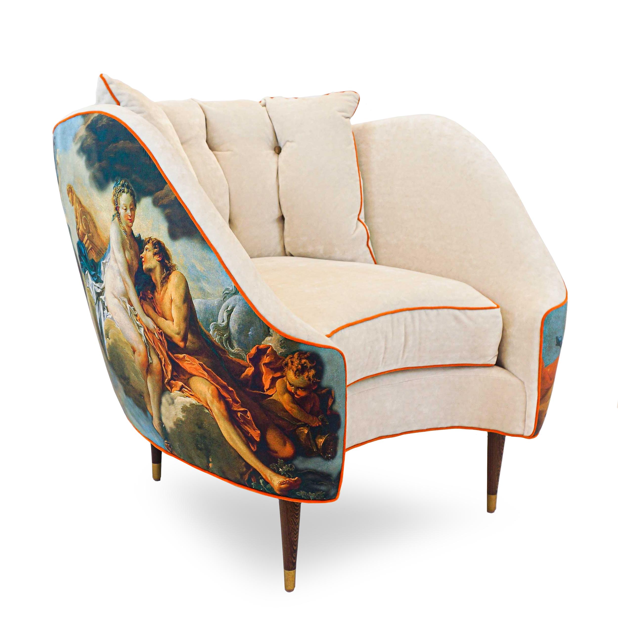 Moderne Chaise en forme de seau peinte de Vénus avec intérieur en velours en vente