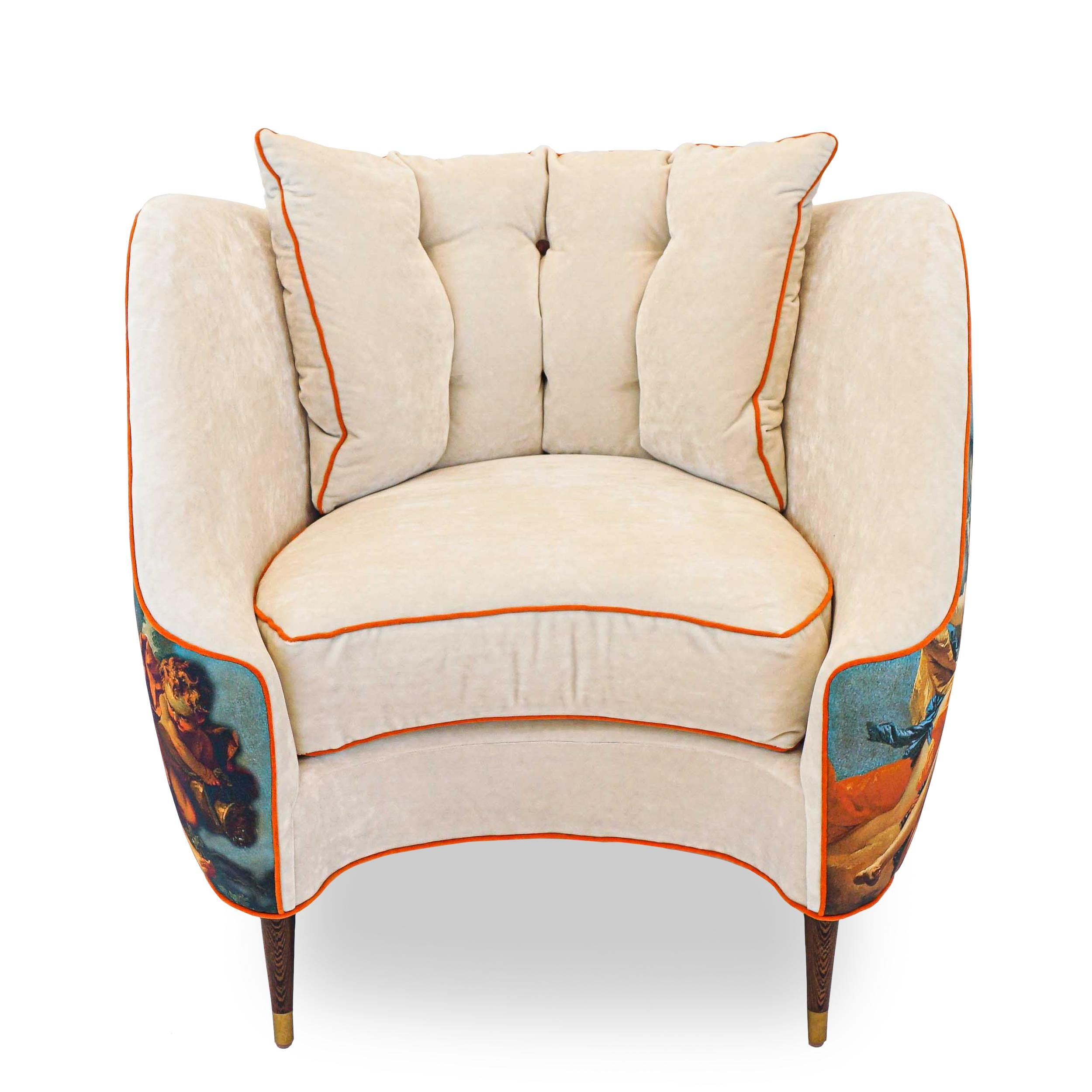 XXIe siècle et contemporain Chaise en forme de seau peinte de Vénus avec intérieur en velours en vente