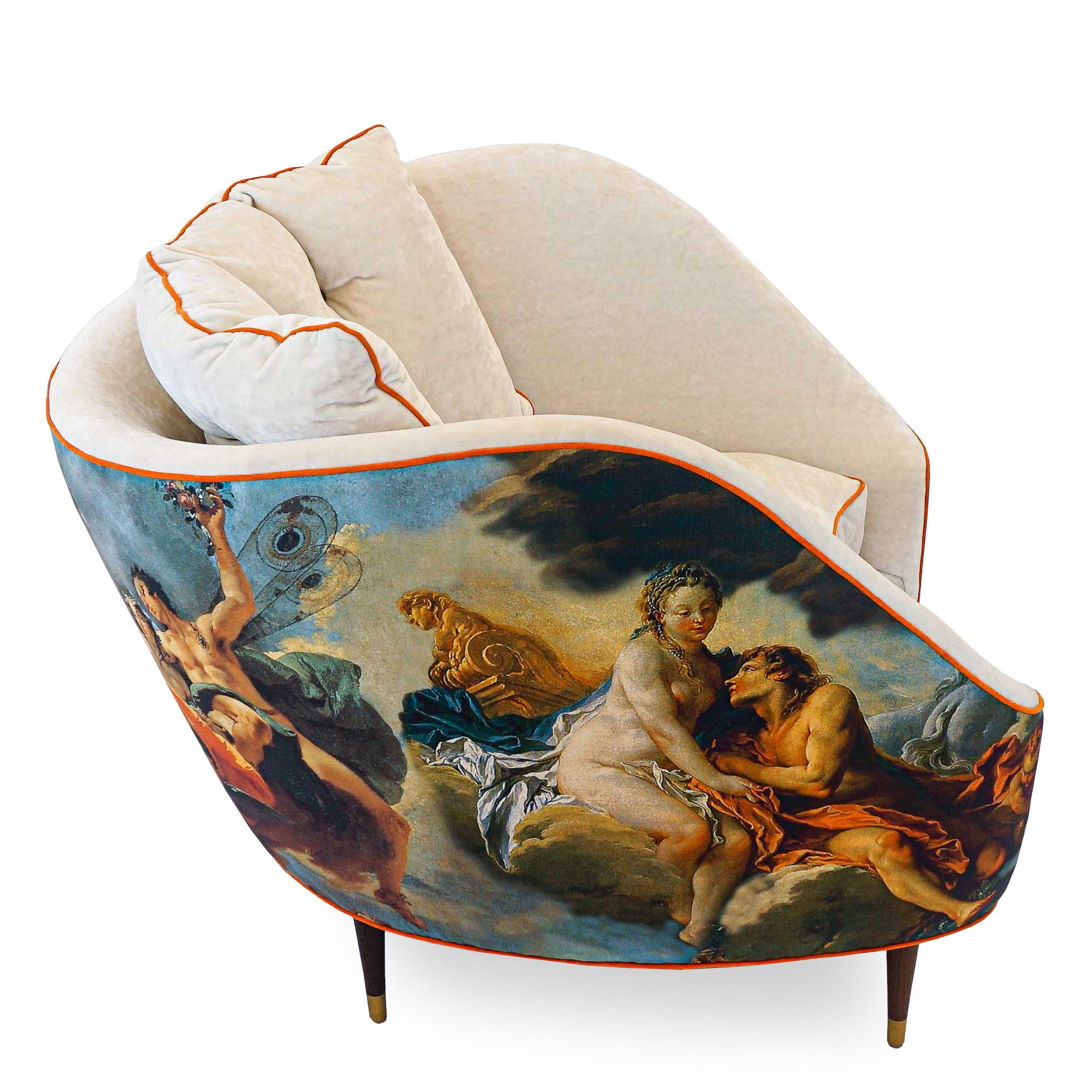 Venus Painting Bucket Style Chair with Velvet Interior For Sale 2