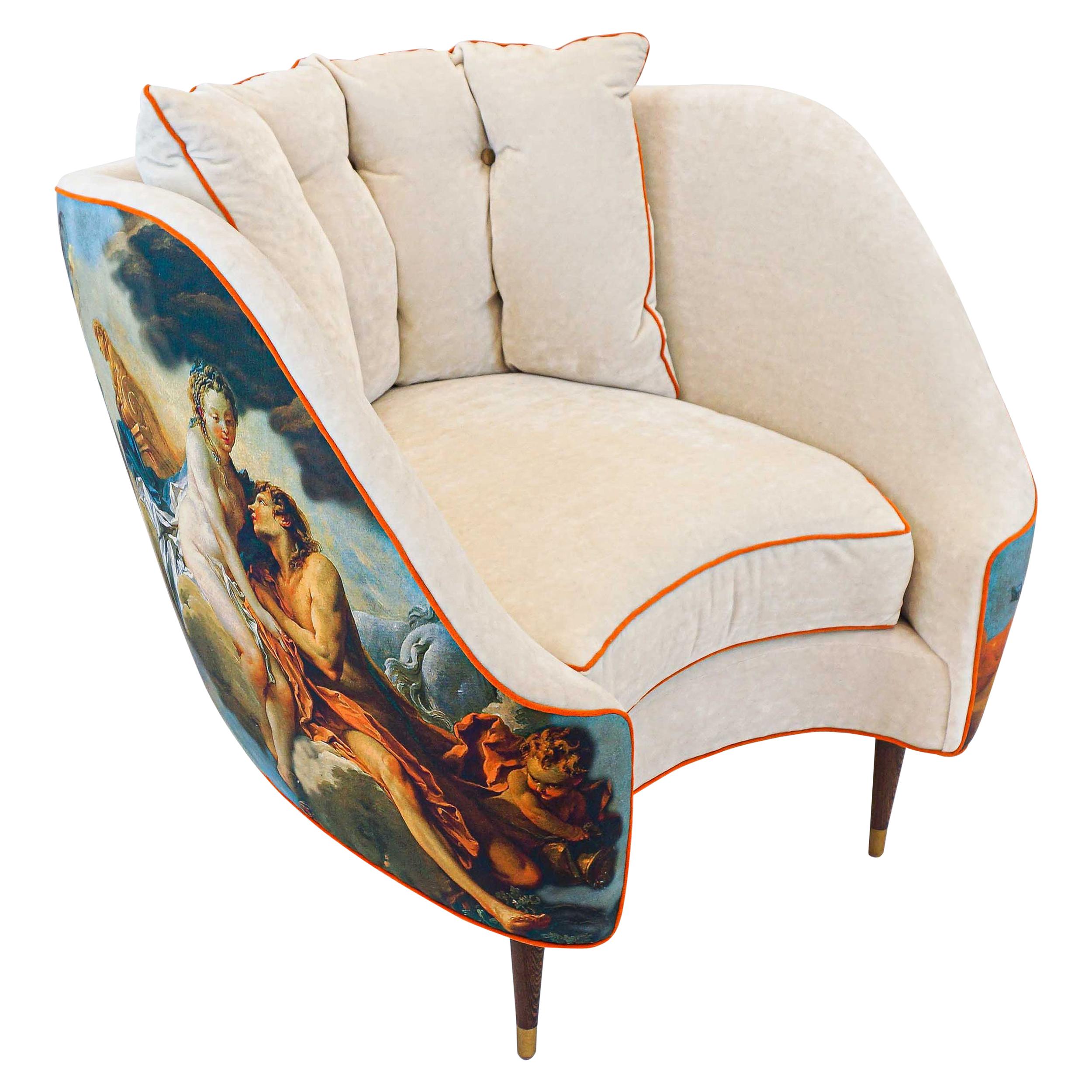 Venus Painting Bucket Style Chair with Velvet Interior For Sale