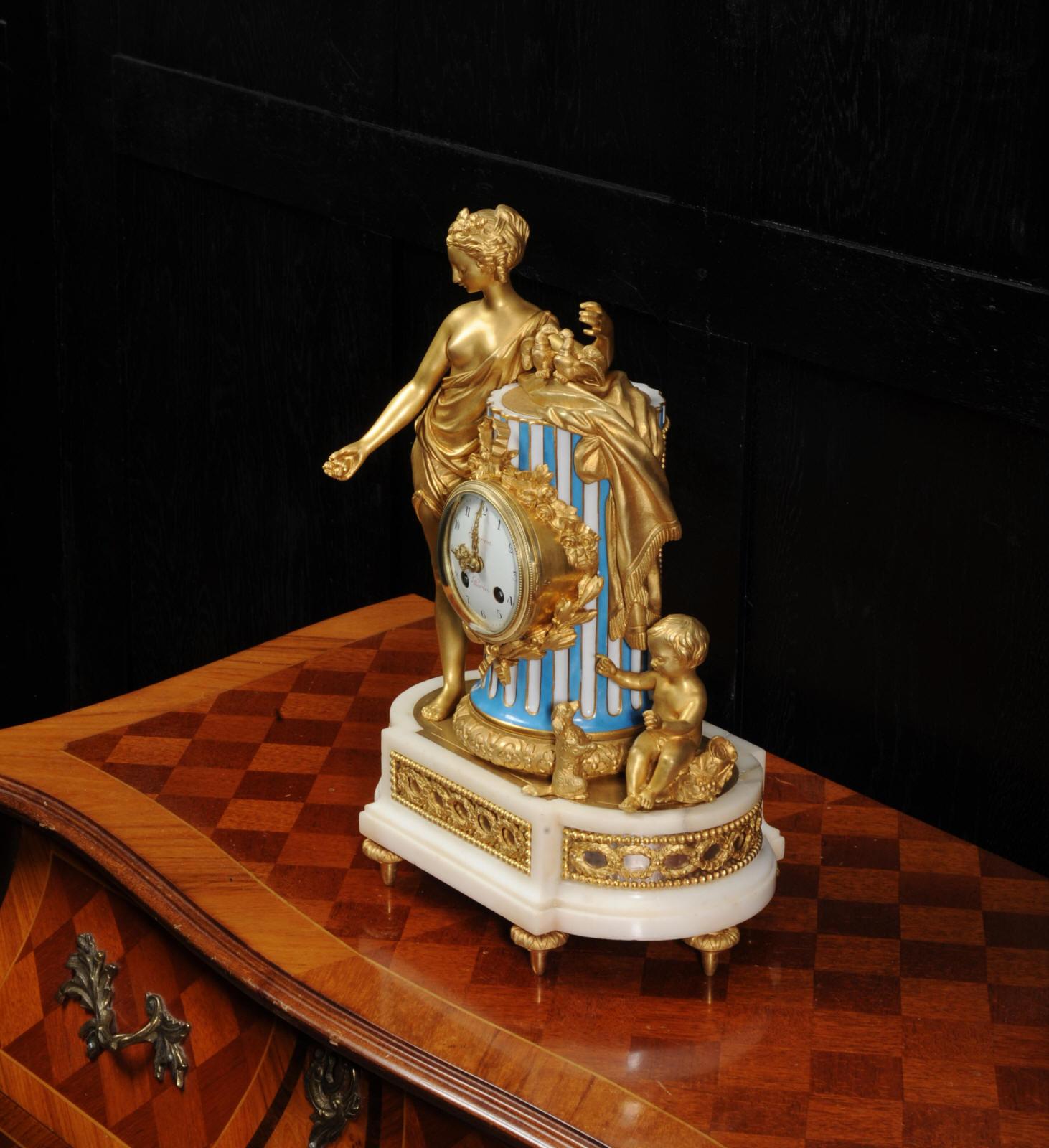 Venus, Putto and a Dog, Antique French Sèvres Porcelain and Ormolu Clock 6