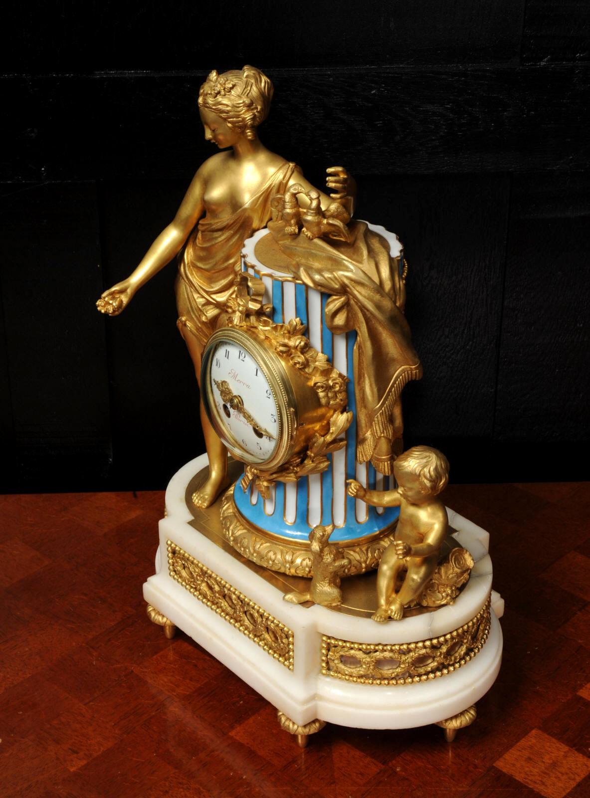 Venus, Putto and a Dog, Antique French Sèvres Porcelain and Ormolu Clock 7