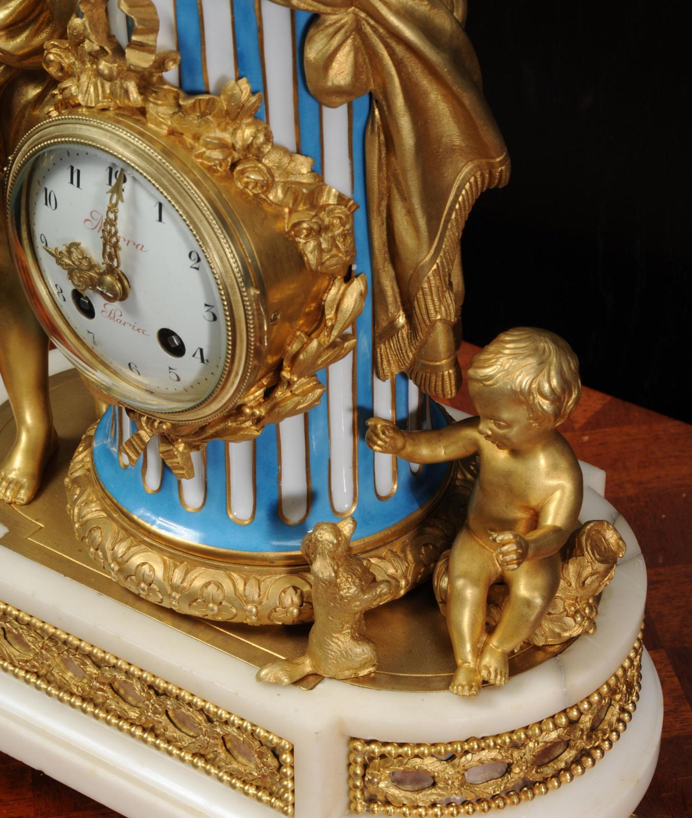 Louis XVI Venus, Putto and a Dog, Antique French Sèvres Porcelain and Ormolu Clock