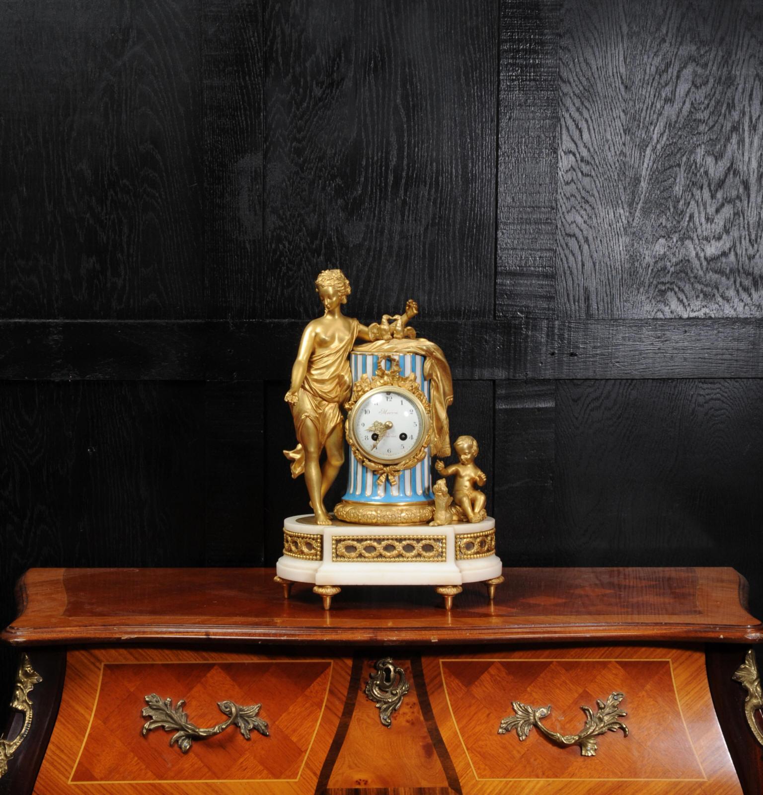 19th Century Venus, Putto and a Dog, Antique French Sèvres Porcelain and Ormolu Clock